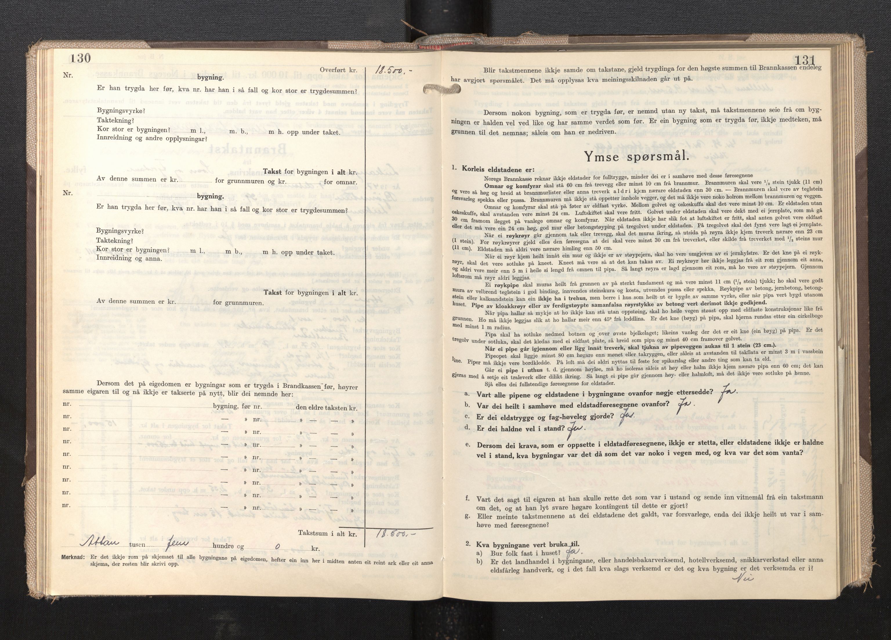 Lensmannen i Leikanger, AV/SAB-A-29201/0012/L0009: Branntakstprotokoll, skjematakst, 1946-1952, p. 130-131