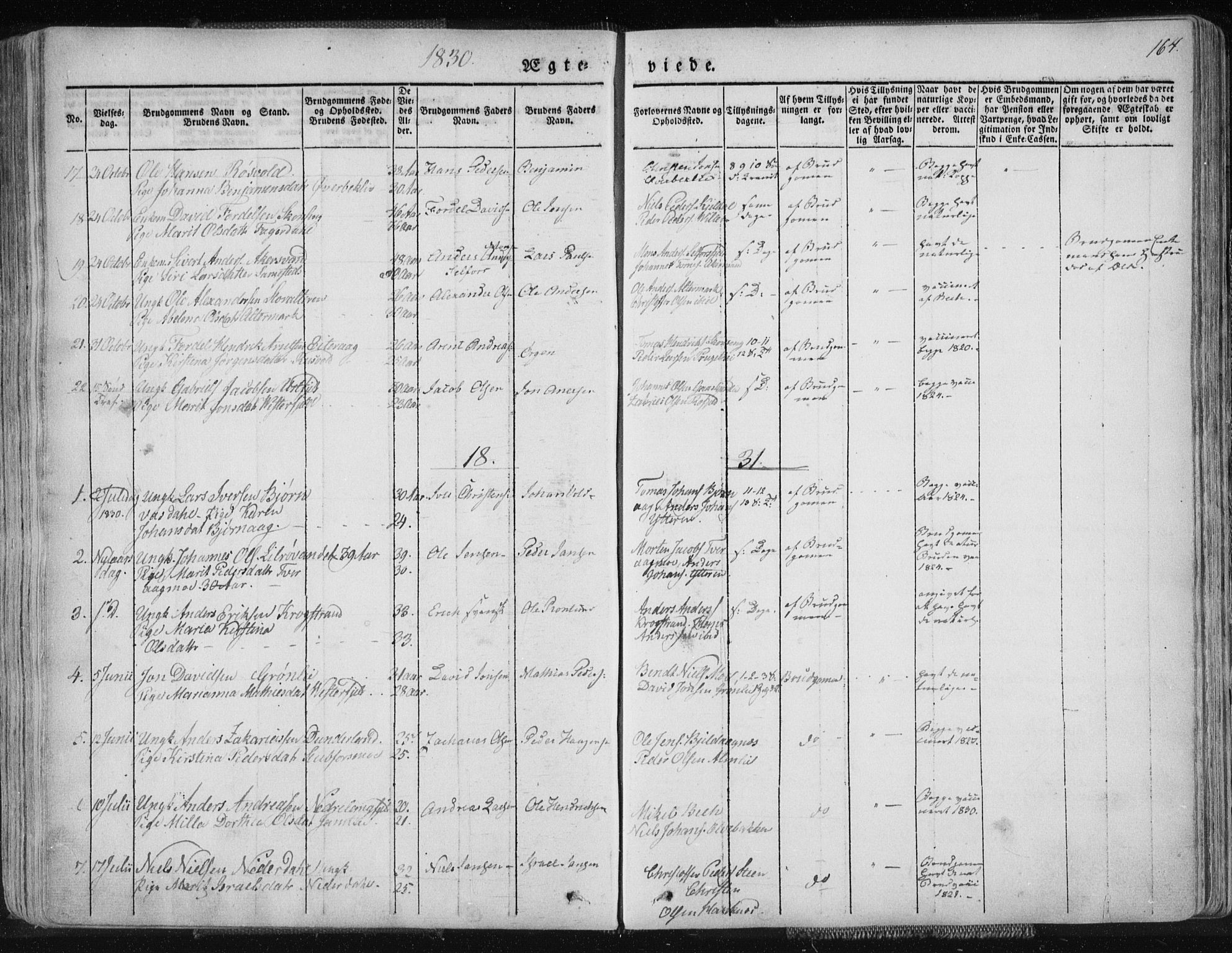 Ministerialprotokoller, klokkerbøker og fødselsregistre - Nordland, AV/SAT-A-1459/827/L0390: Parish register (official) no. 827A02, 1826-1841, p. 164