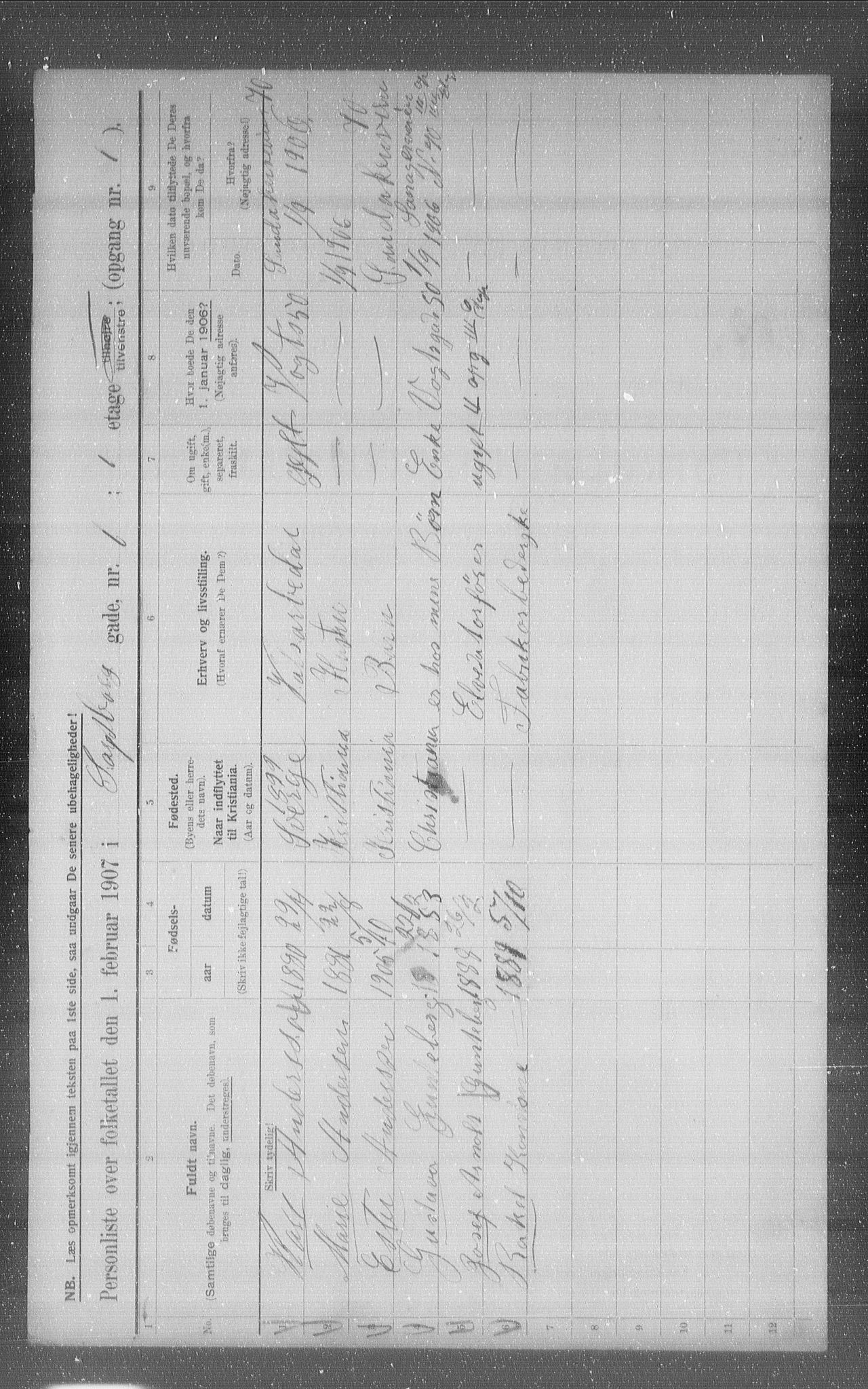 OBA, Municipal Census 1907 for Kristiania, 1907, p. 45598