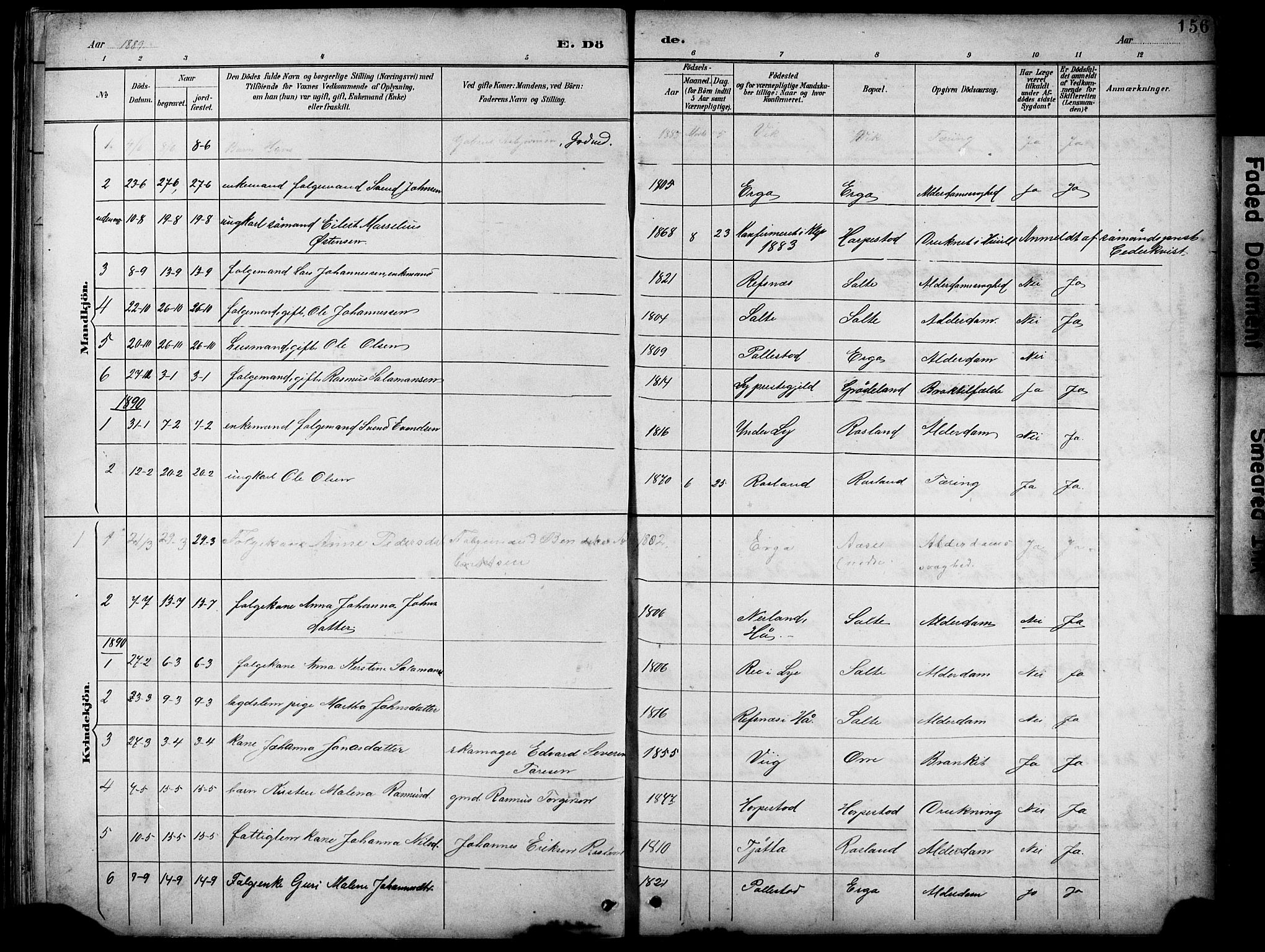 Klepp sokneprestkontor, SAST/A-101803/001/3/30BB/L0005: Parish register (copy) no. B 5, 1889-1918, p. 156