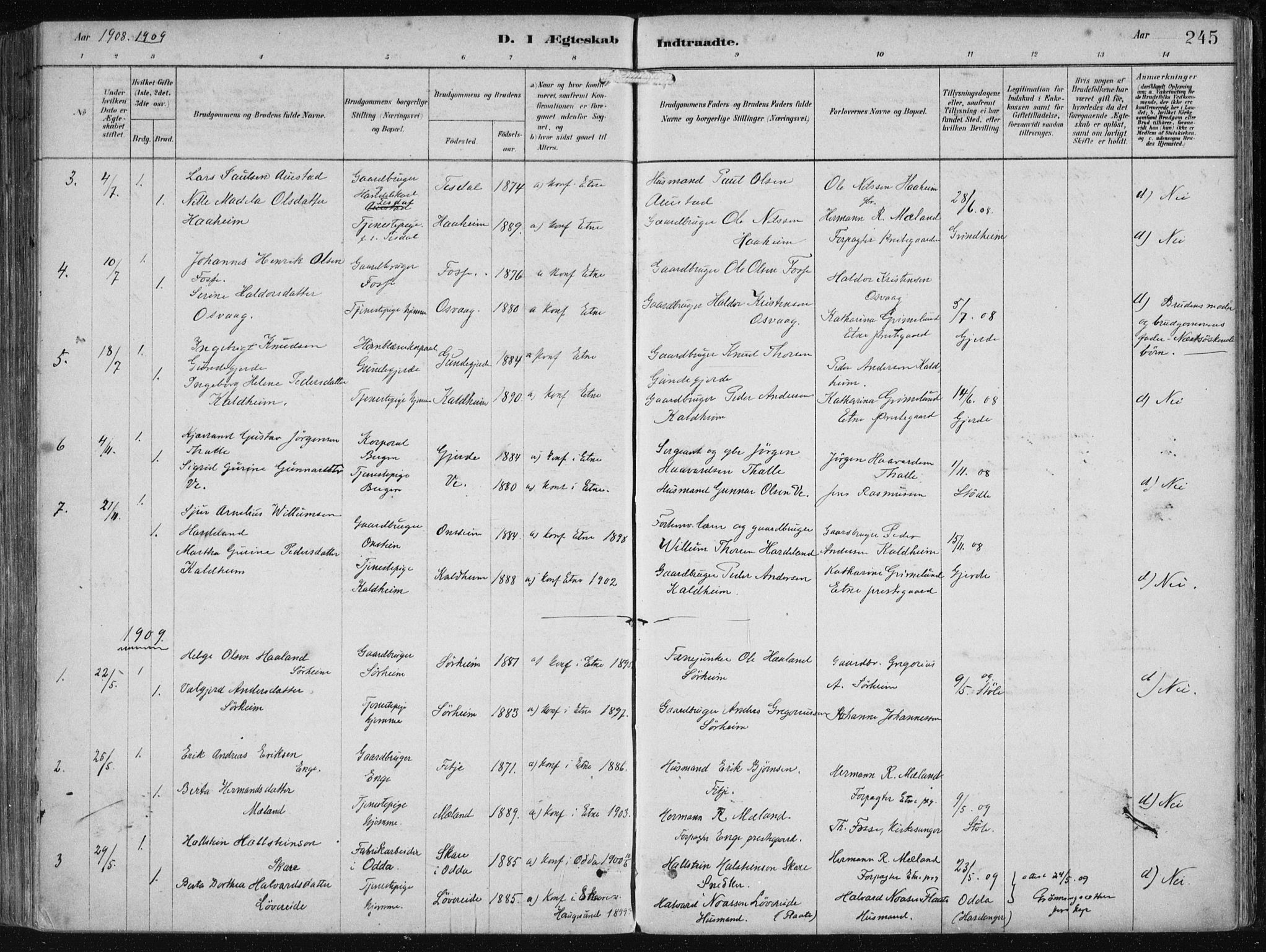 Etne sokneprestembete, SAB/A-75001/H/Haa: Parish register (official) no. B  1, 1879-1919, p. 245