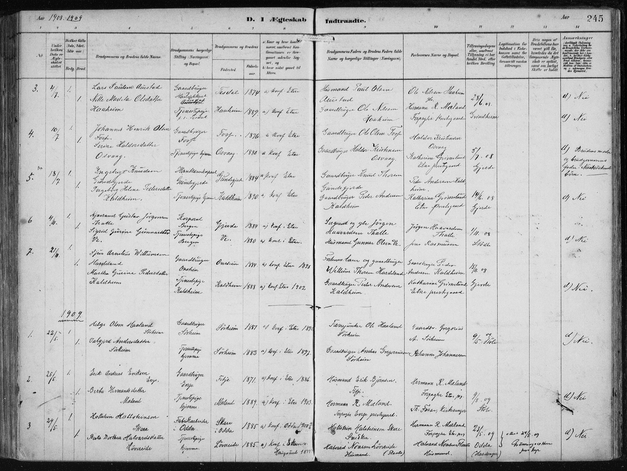 Etne sokneprestembete, AV/SAB-A-75001/H/Haa: Parish register (official) no. B  1, 1879-1919, p. 245