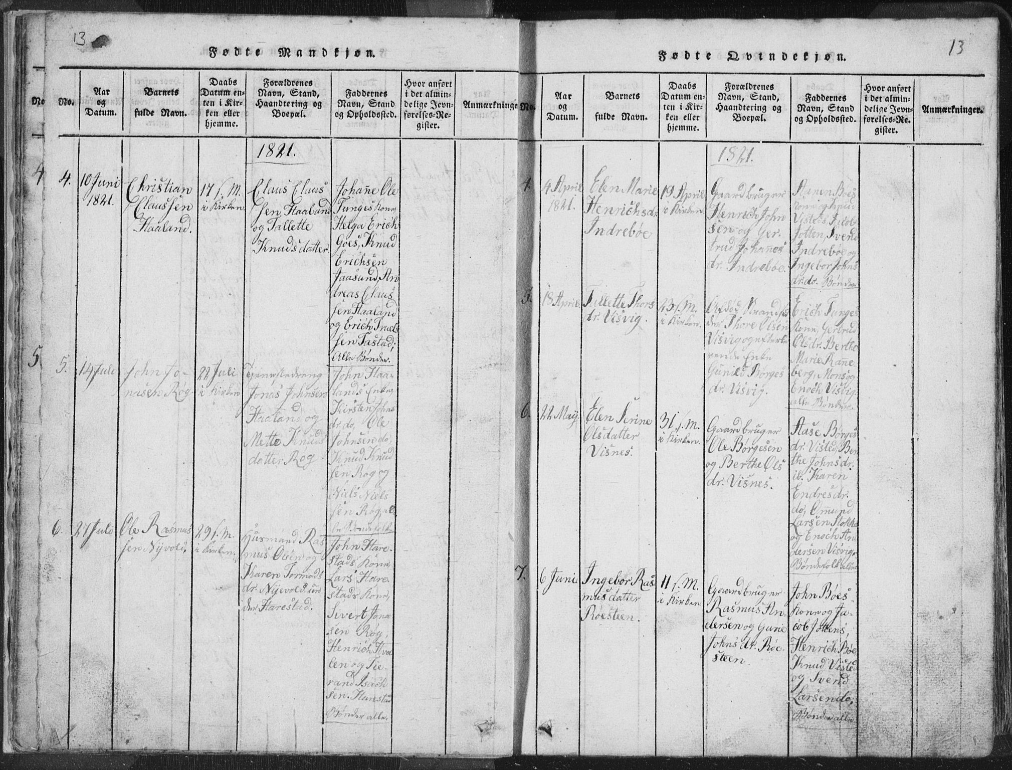 Hetland sokneprestkontor, AV/SAST-A-101826/30/30BA/L0001: Parish register (official) no. A 1, 1816-1856, p. 13