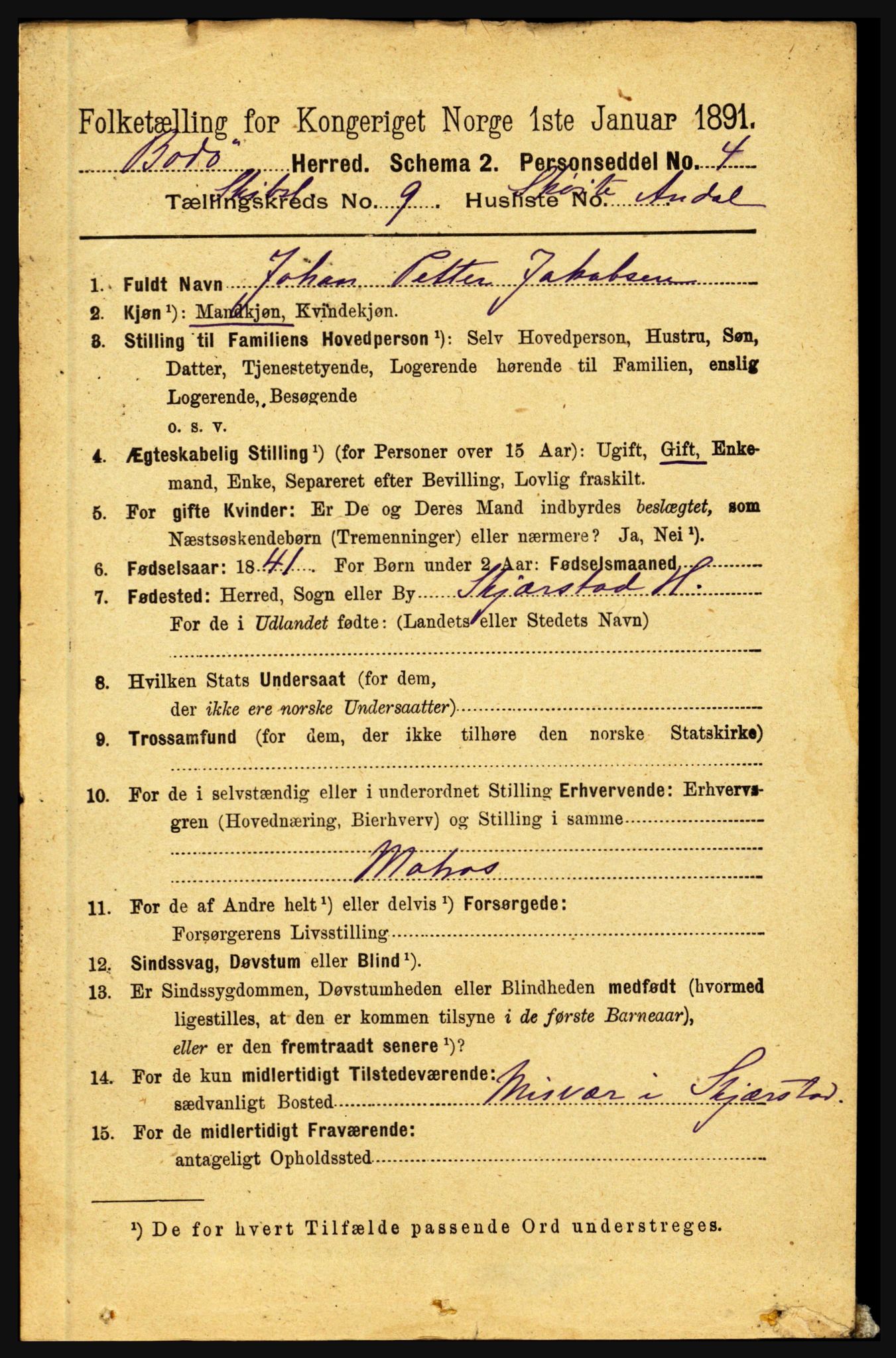 RA, 1891 census for 1843 Bodø, 1891, p. 5097