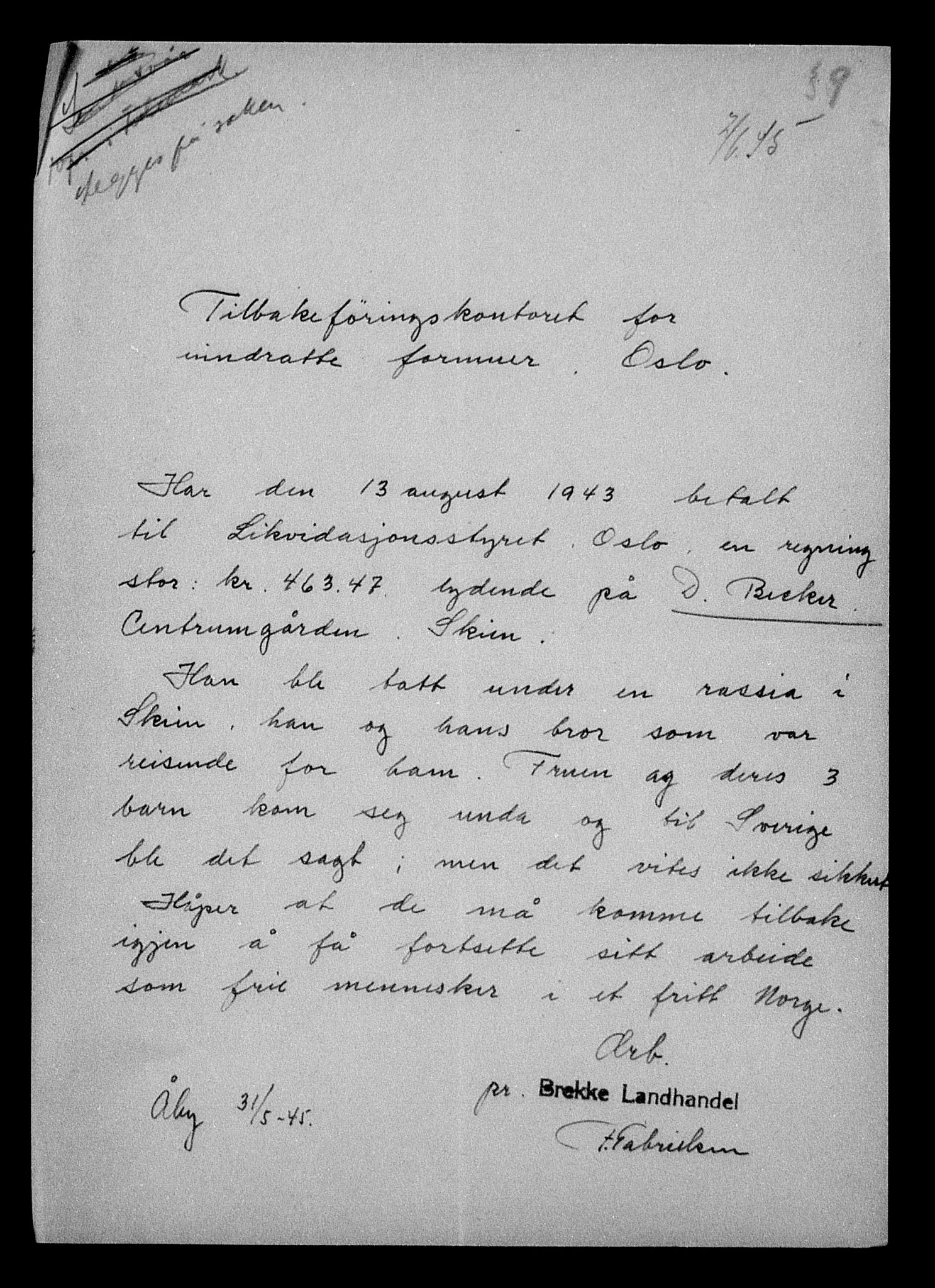 Justisdepartementet, Tilbakeføringskontoret for inndratte formuer, AV/RA-S-1564/H/Hc/Hcd/L0990: --, 1945-1947, p. 3