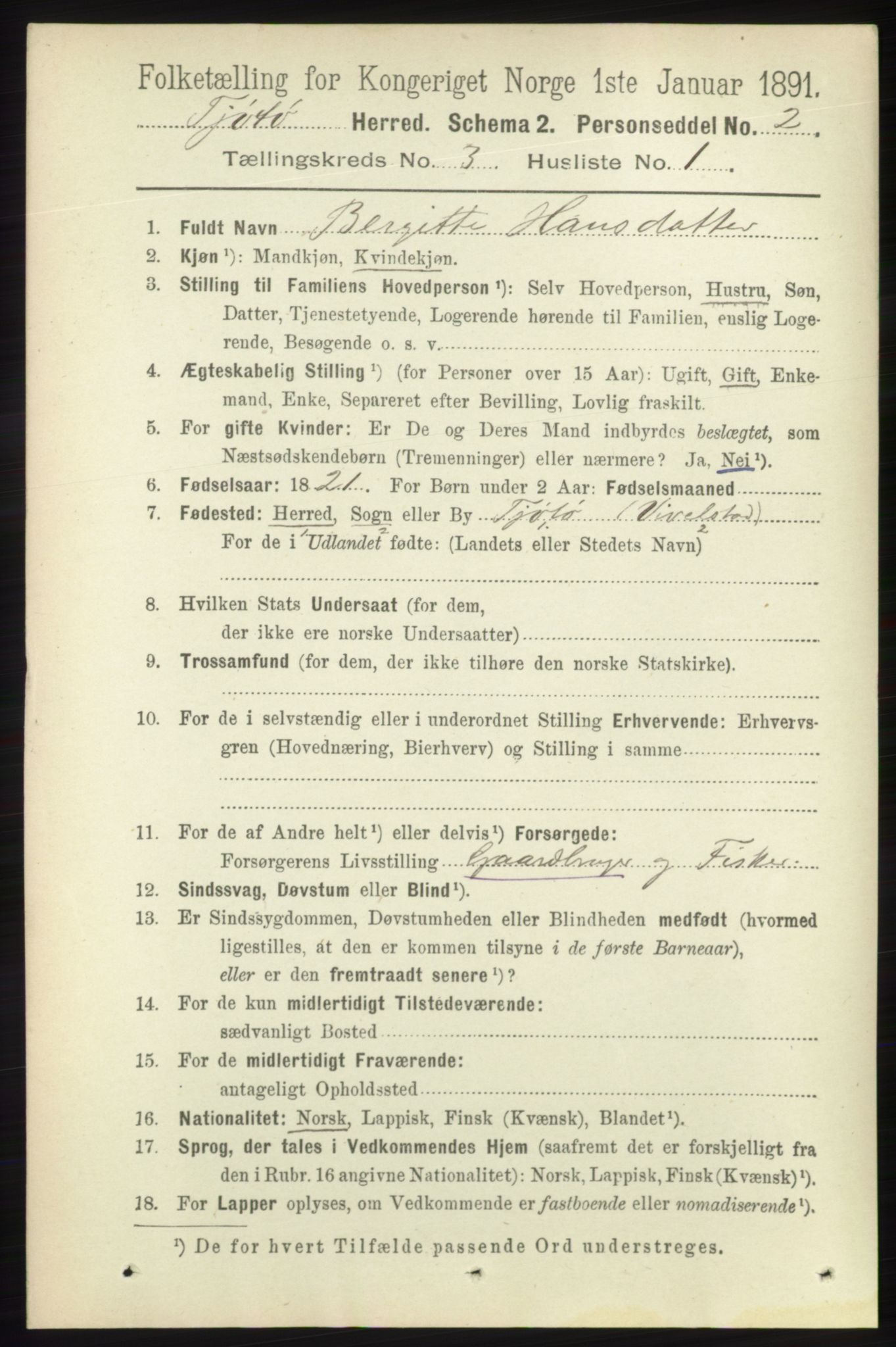 RA, 1891 census for 1817 Tjøtta, 1891, p. 1407