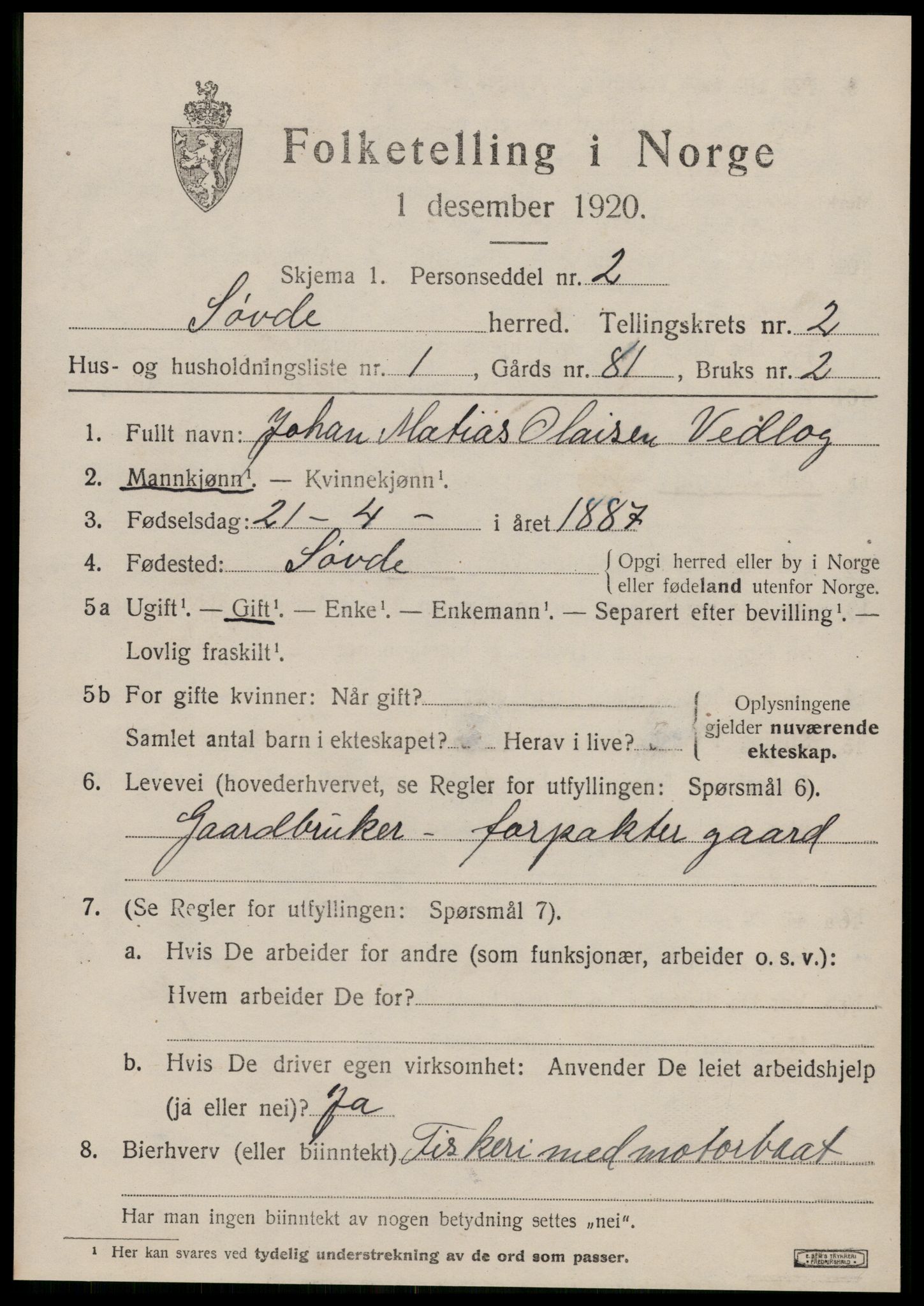 SAT, 1920 census for Syvde, 1920, p. 616