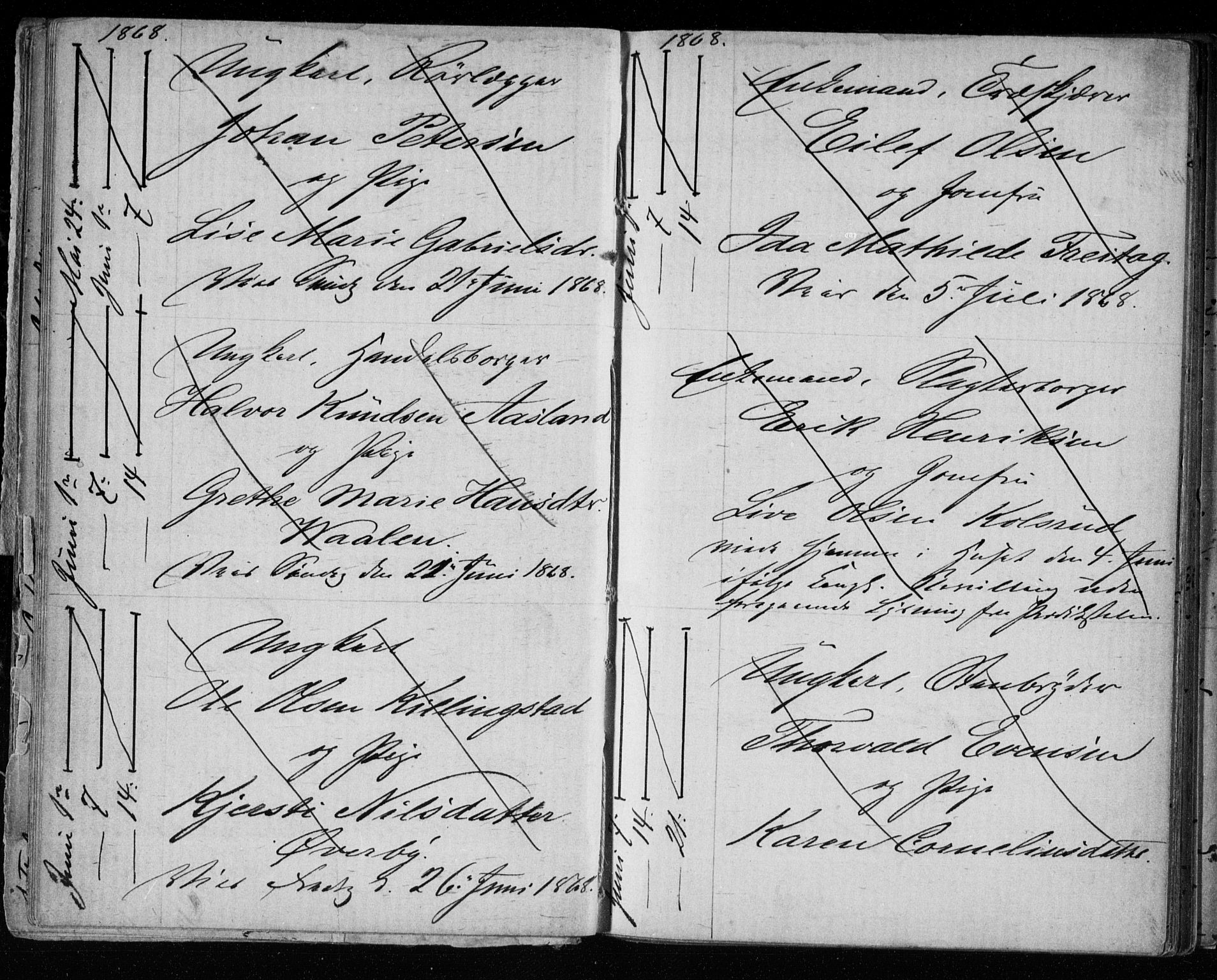 Bragernes kirkebøker, AV/SAKO-A-6/H/Ha/L0005: Banns register no. 5, 1866-1872