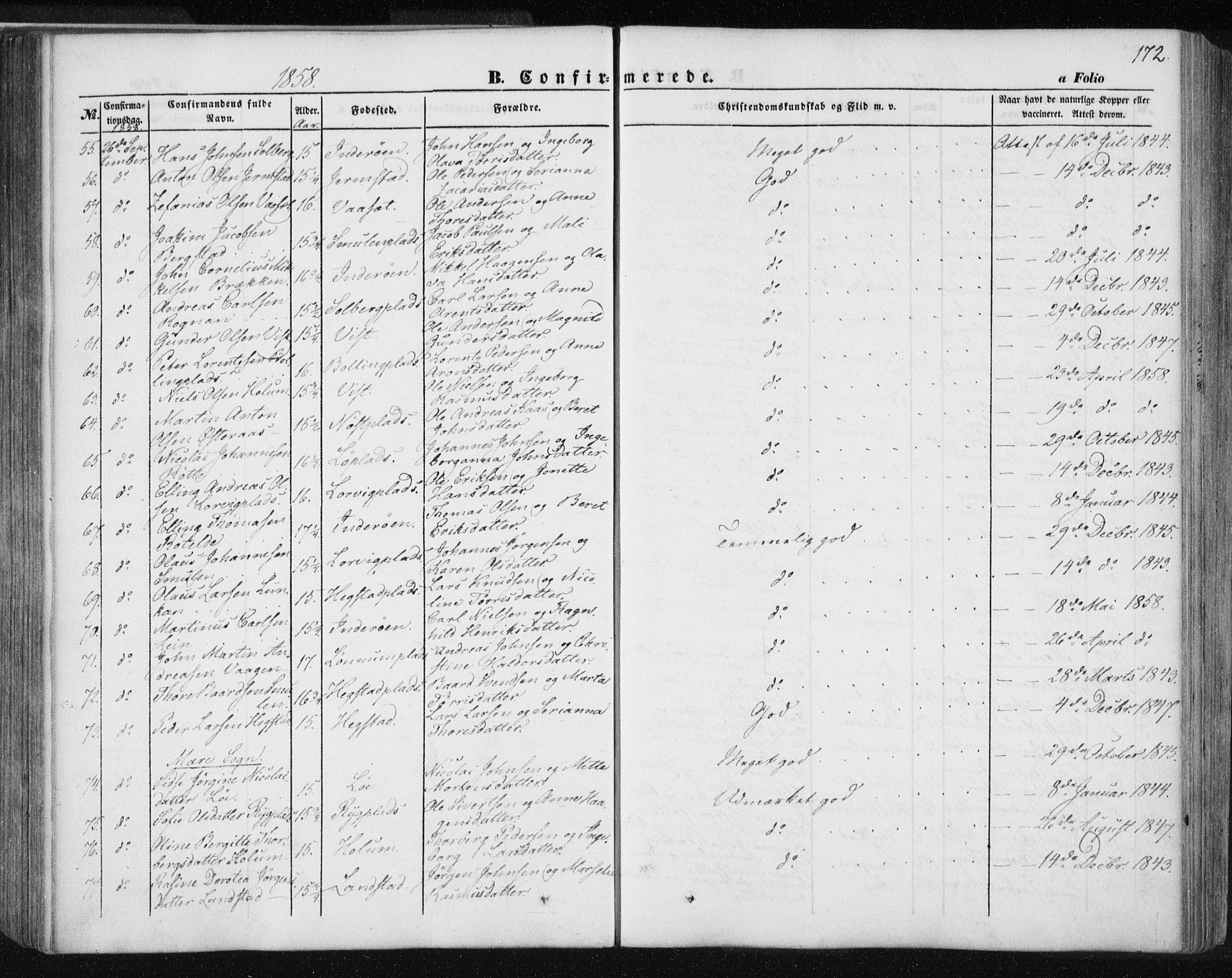 Ministerialprotokoller, klokkerbøker og fødselsregistre - Nord-Trøndelag, AV/SAT-A-1458/735/L0342: Parish register (official) no. 735A07 /1, 1849-1862, p. 172