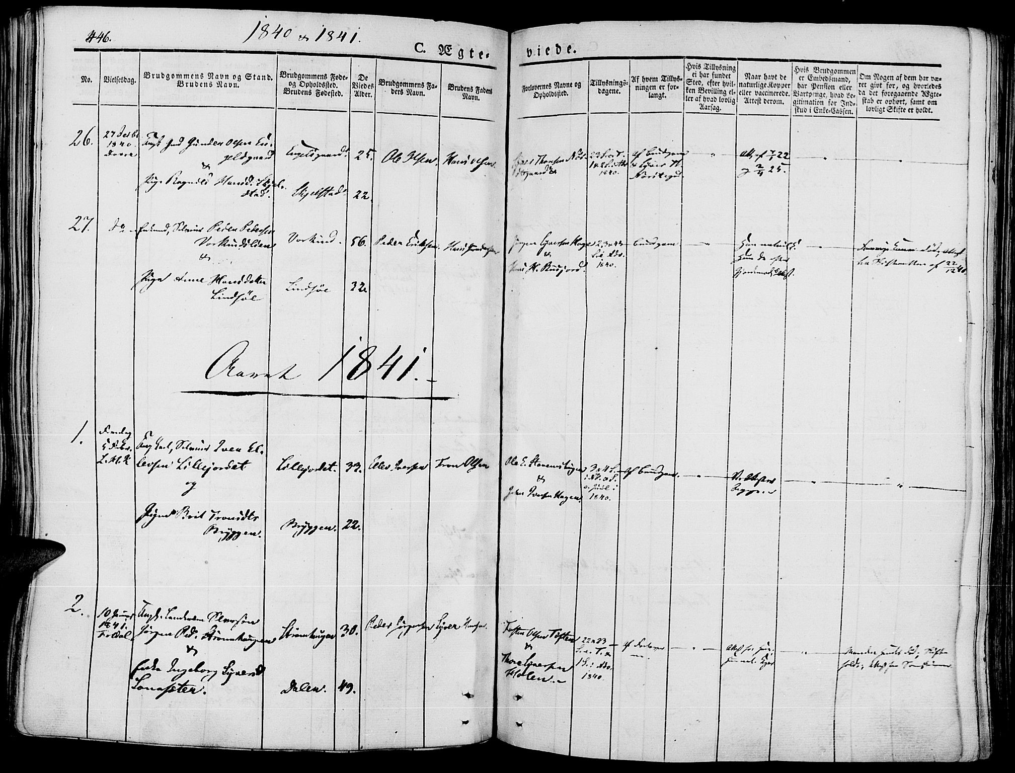 Lesja prestekontor, SAH/PREST-068/H/Ha/Haa/L0005: Parish register (official) no. 5, 1830-1842, p. 446