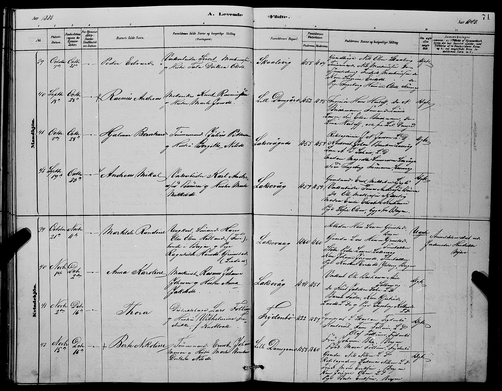 Laksevåg Sokneprestembete, AV/SAB-A-76501/H/Ha/Hab/Haba/L0002: Parish register (copy) no. A 2, 1877-1887, p. 71