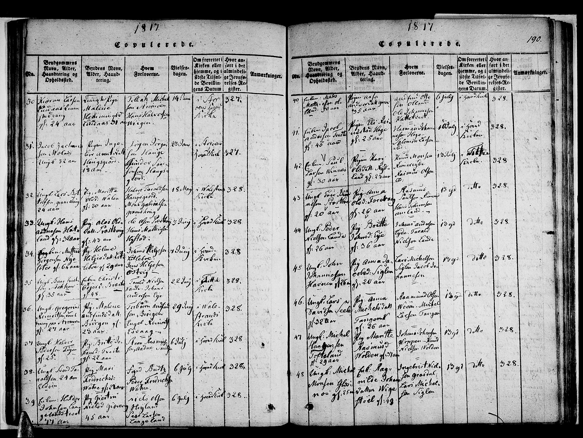 Stord sokneprestembete, AV/SAB-A-78201/H/Haa: Parish register (official) no. A 5, 1816-1825, p. 190