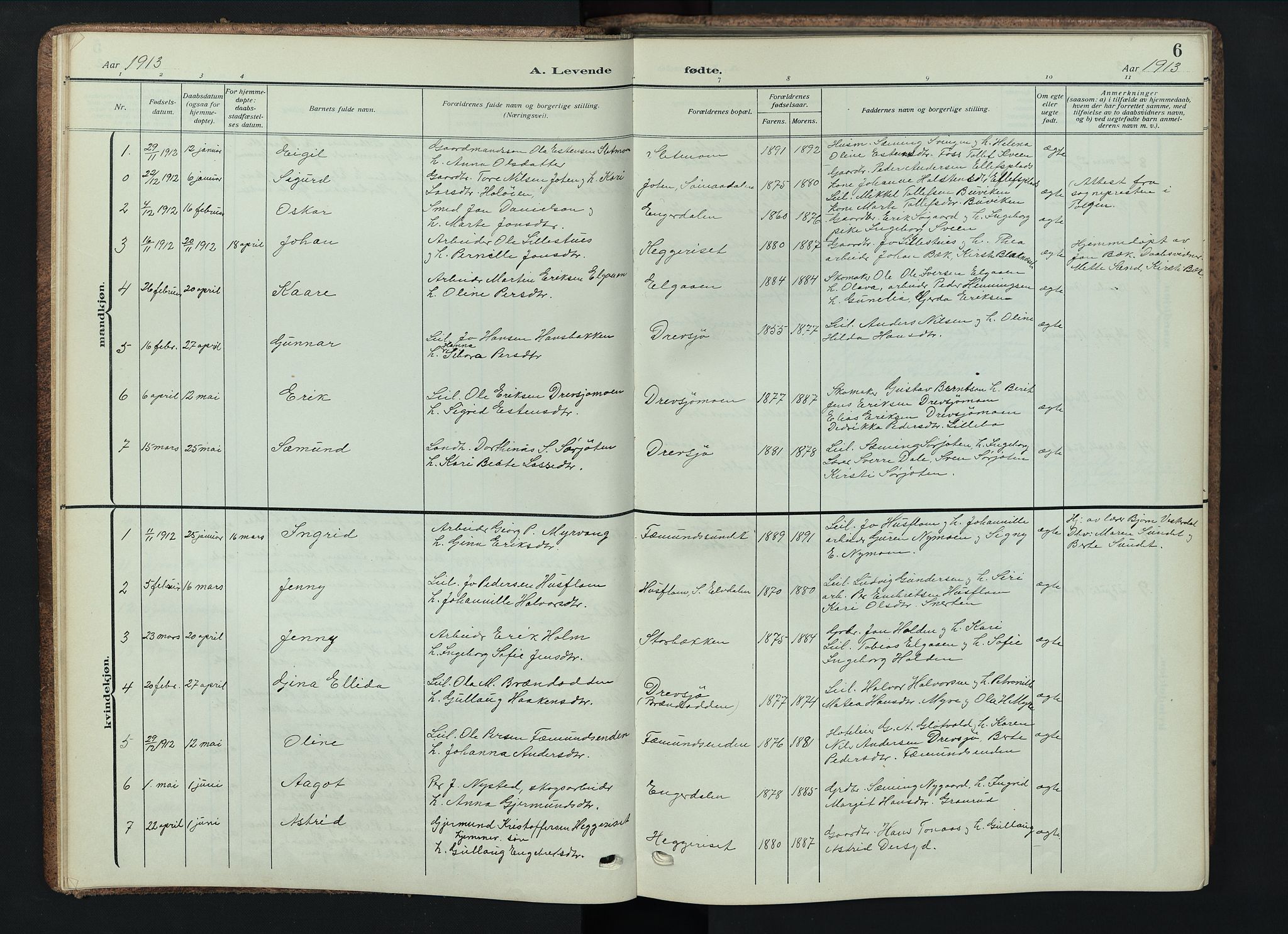 Engerdal prestekontor, AV/SAH-PREST-048/H/Ha/Hab/L0001: Parish register (copy) no. 1, 1911-1947, p. 6