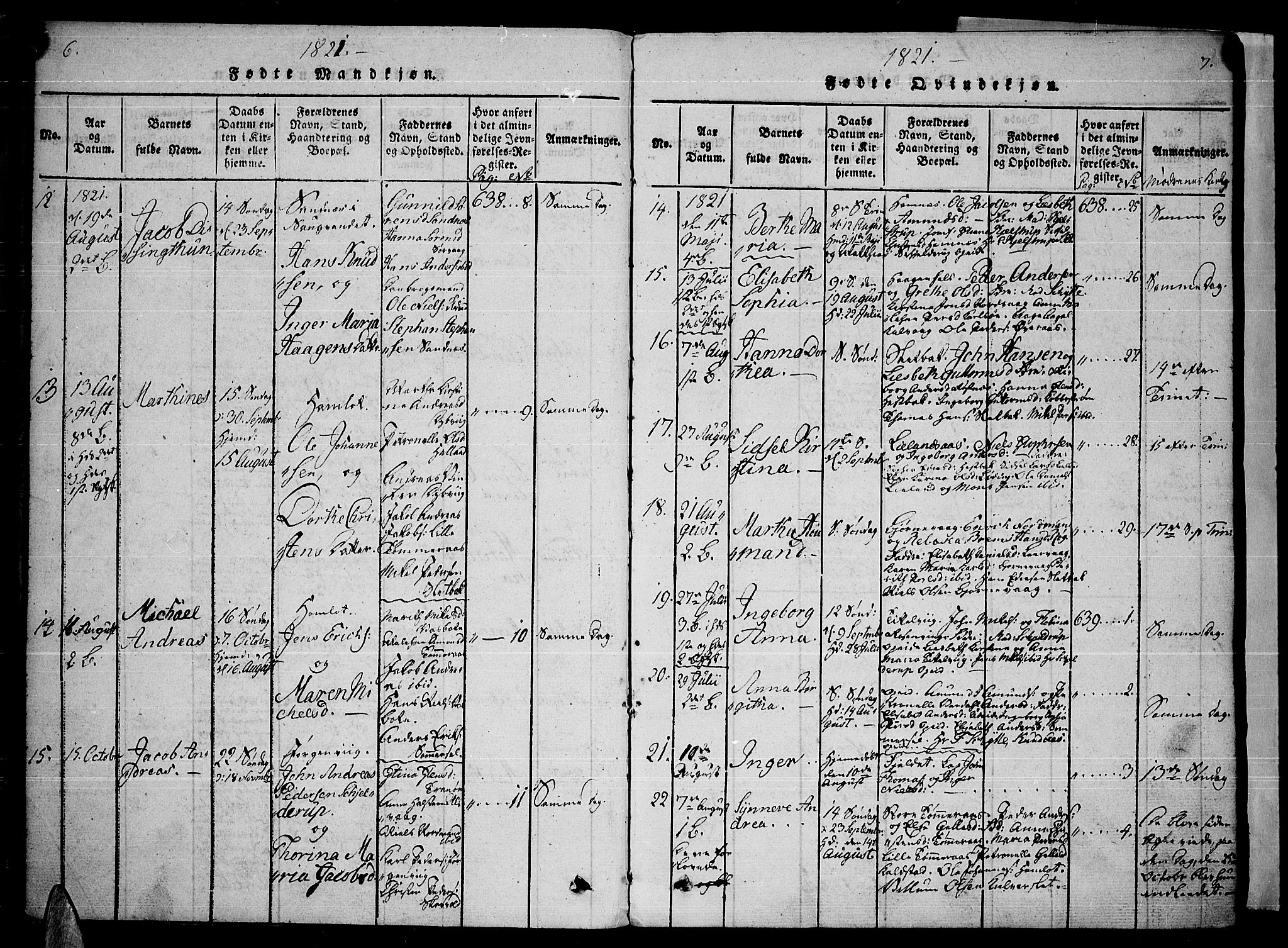 Ministerialprotokoller, klokkerbøker og fødselsregistre - Nordland, AV/SAT-A-1459/859/L0842: Parish register (official) no. 859A02, 1821-1839, p. 6-7