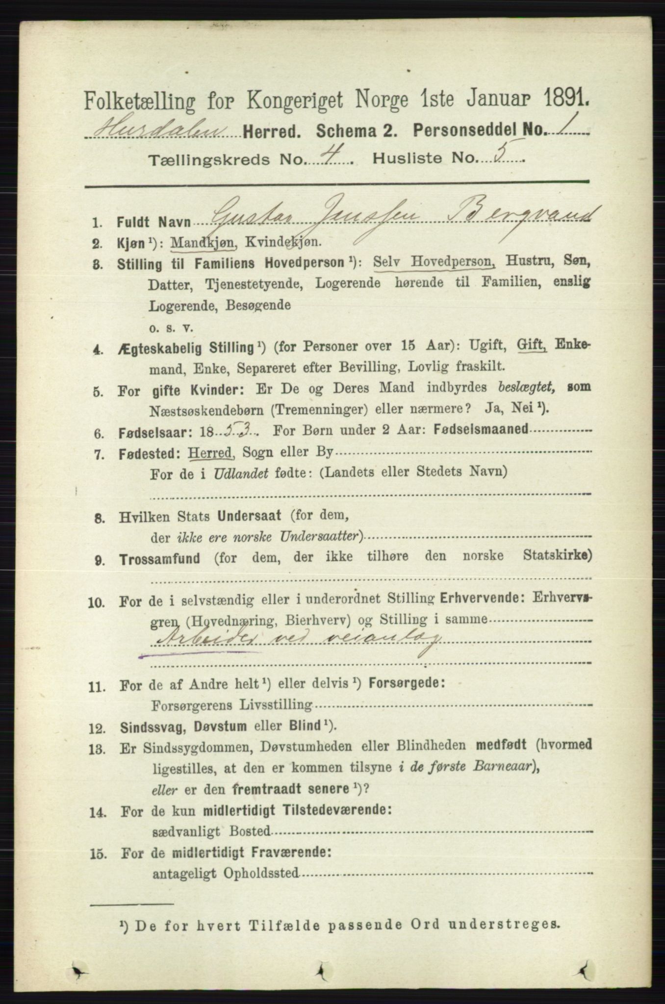 RA, 1891 census for 0239 Hurdal, 1891, p. 1453
