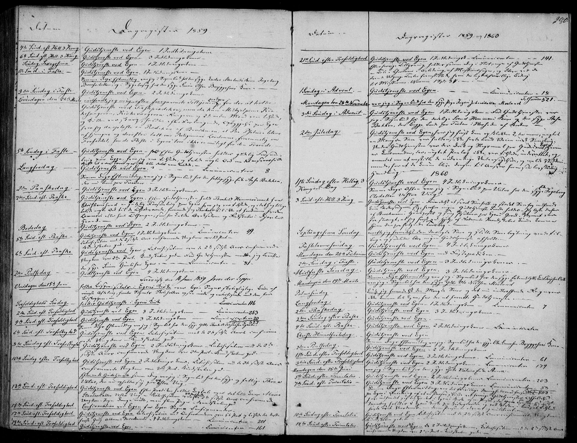 Hægebostad sokneprestkontor, AV/SAK-1111-0024/F/Fa/Fab/L0002: Parish register (official) no. A 2, 1836-1872, p. 280