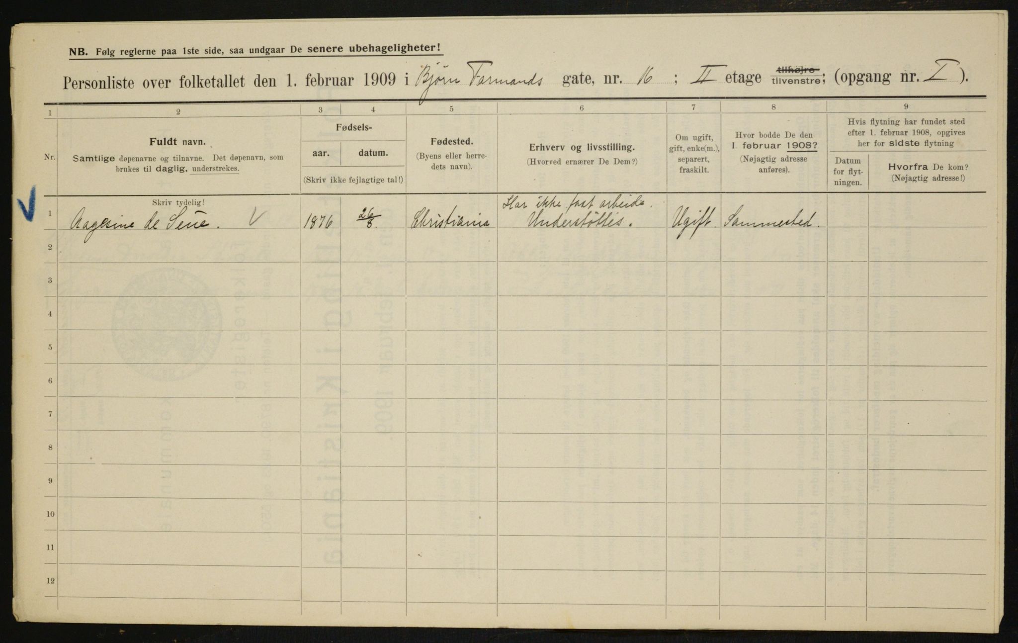 OBA, Municipal Census 1909 for Kristiania, 1909, p. 6260