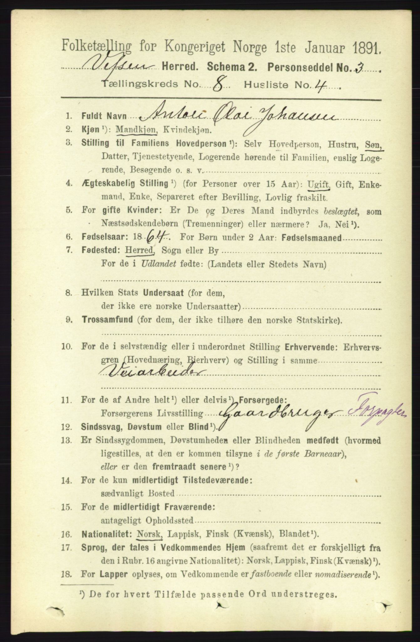 RA, 1891 census for 1824 Vefsn, 1891, p. 4255