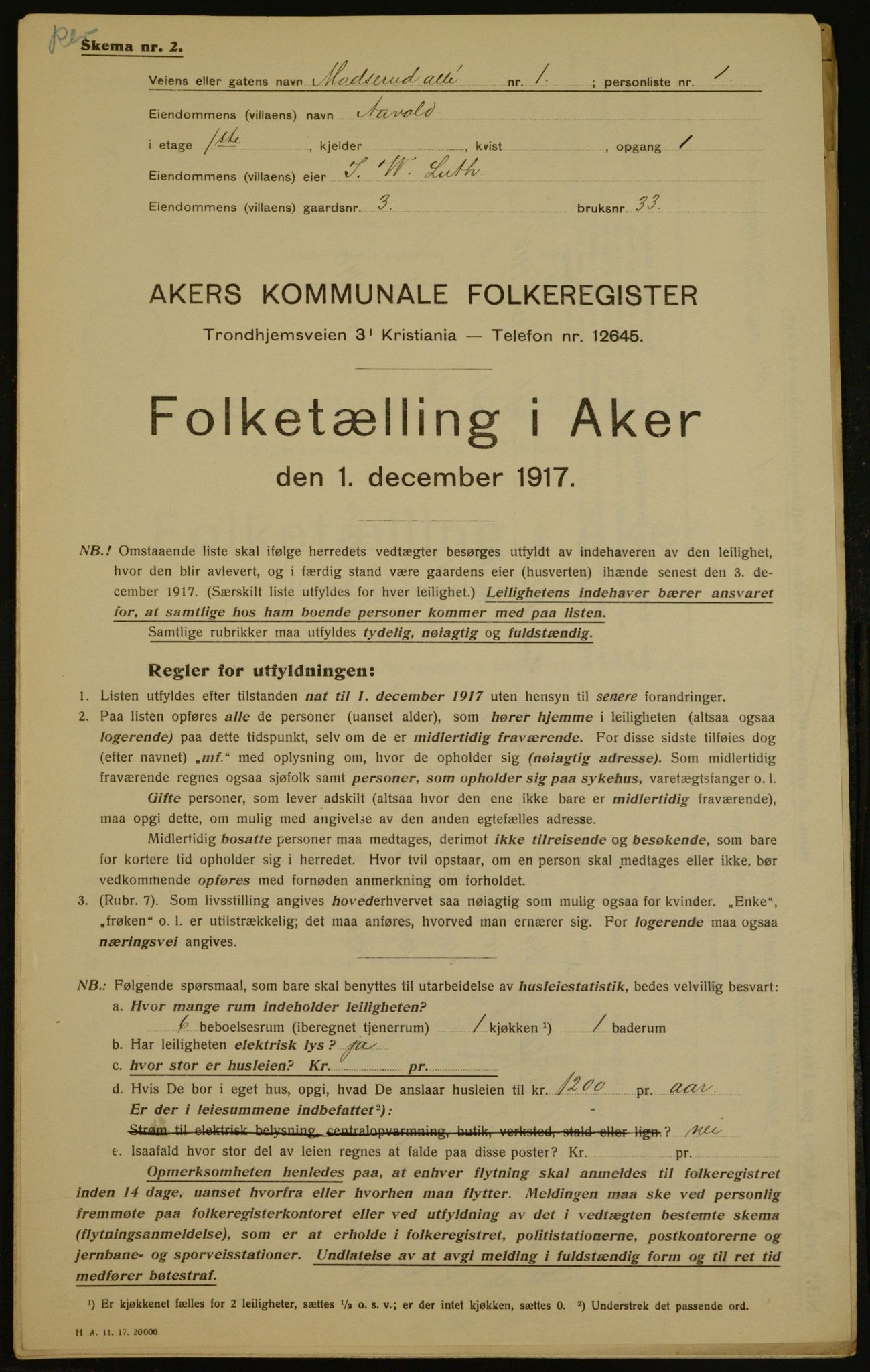 OBA, Municipal Census 1917 for Aker, 1917, p. 5548