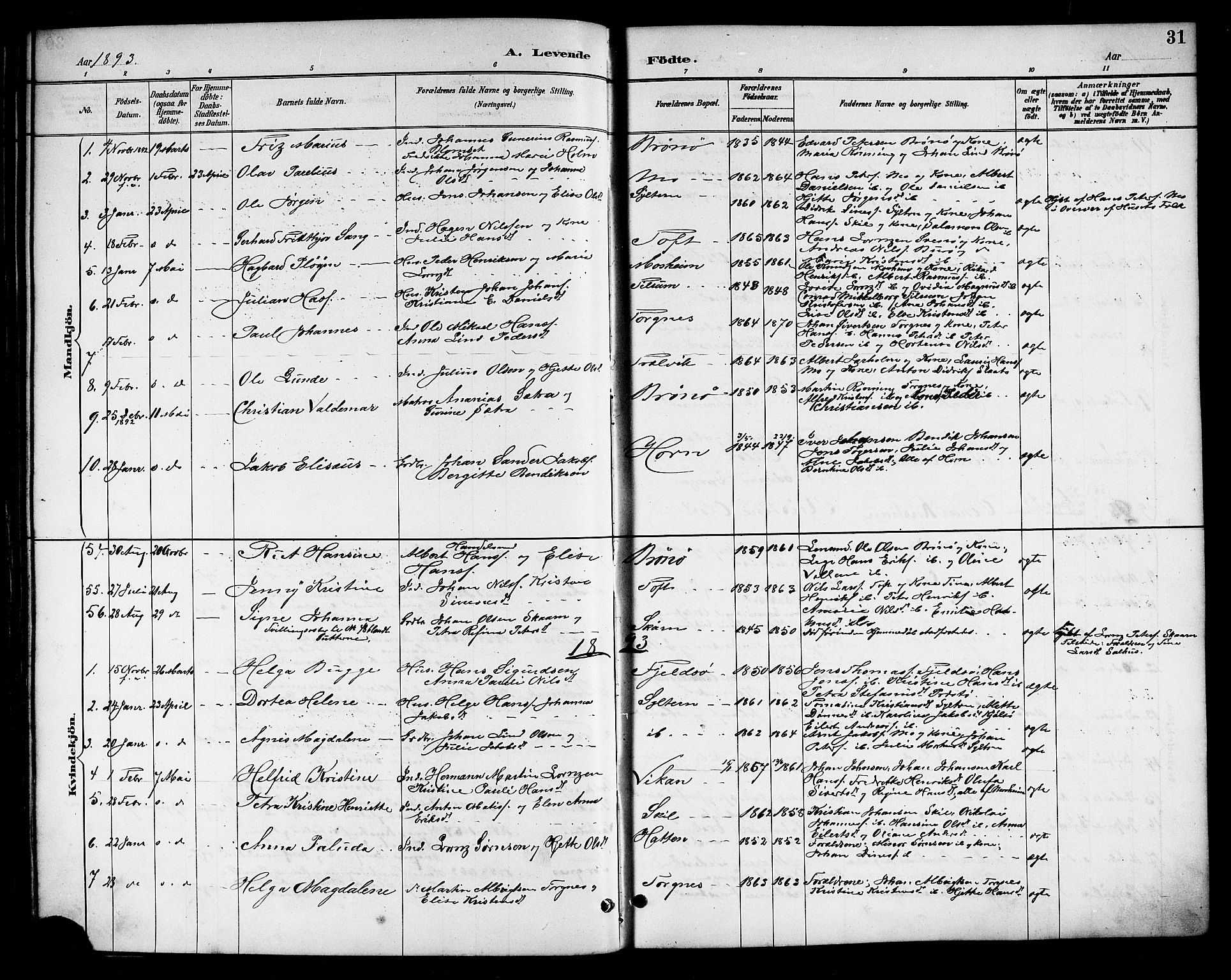 Ministerialprotokoller, klokkerbøker og fødselsregistre - Nordland, AV/SAT-A-1459/813/L0213: Parish register (copy) no. 813C05, 1887-1903, p. 31
