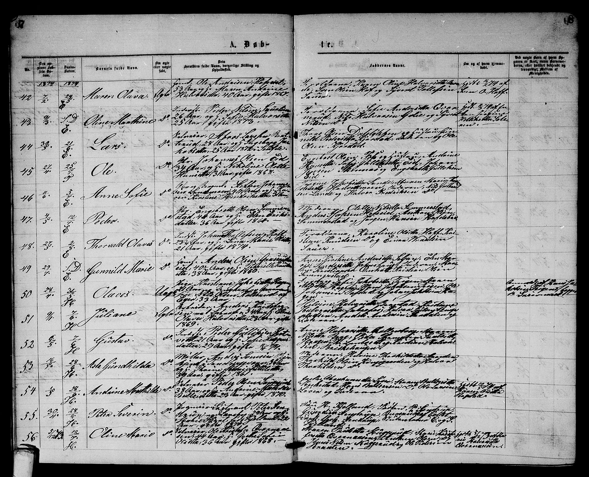 Sandsvær kirkebøker, AV/SAKO-A-244/G/Gb/L0001: Parish register (copy) no. II 1, 1874-1885, p. 7-8