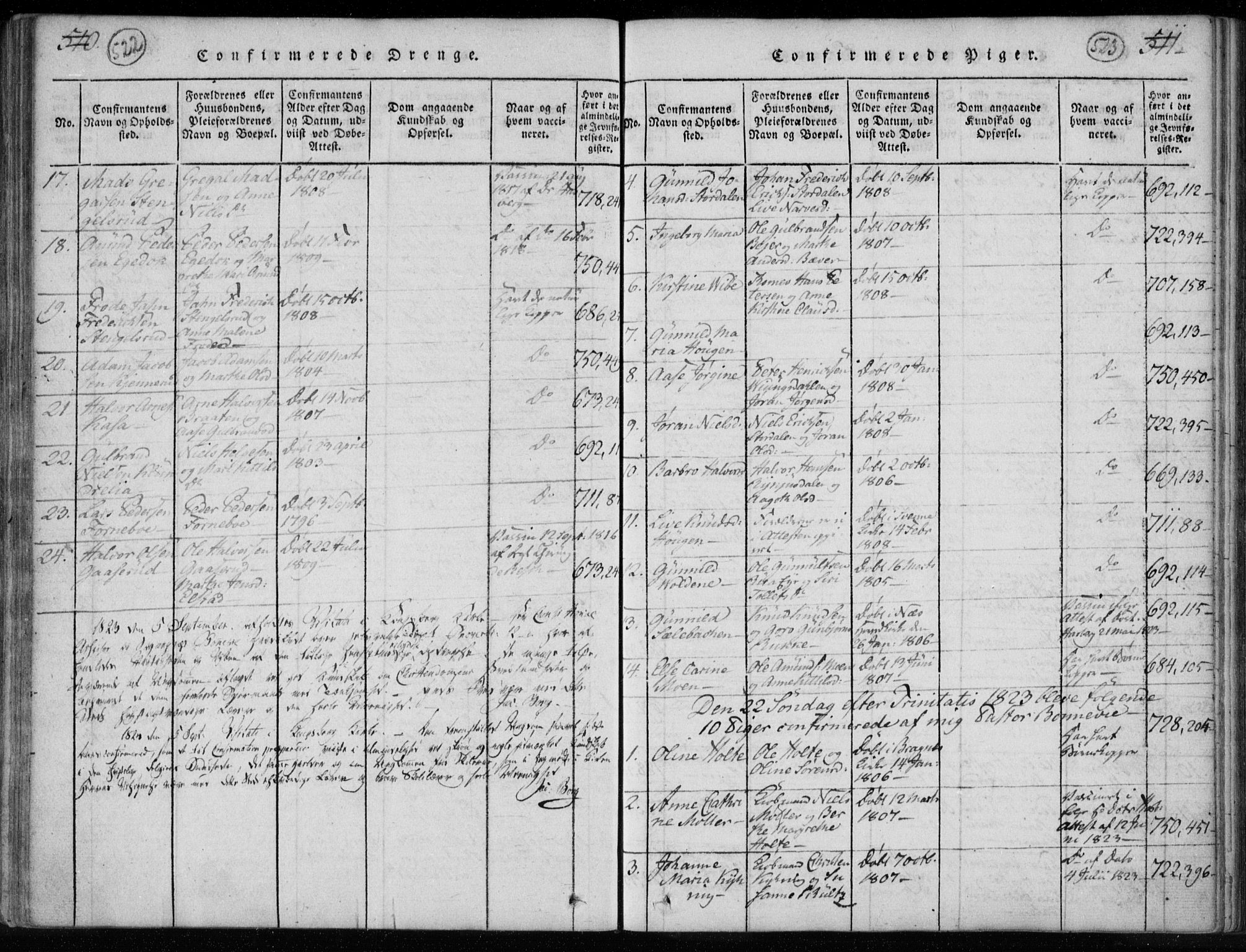 Kongsberg kirkebøker, AV/SAKO-A-22/F/Fa/L0008: Parish register (official) no. I 8, 1816-1839, p. 522-523