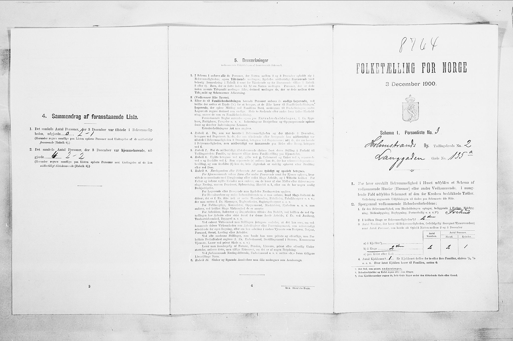 RA, 1900 census for Holmestrand, 1900, p. 543