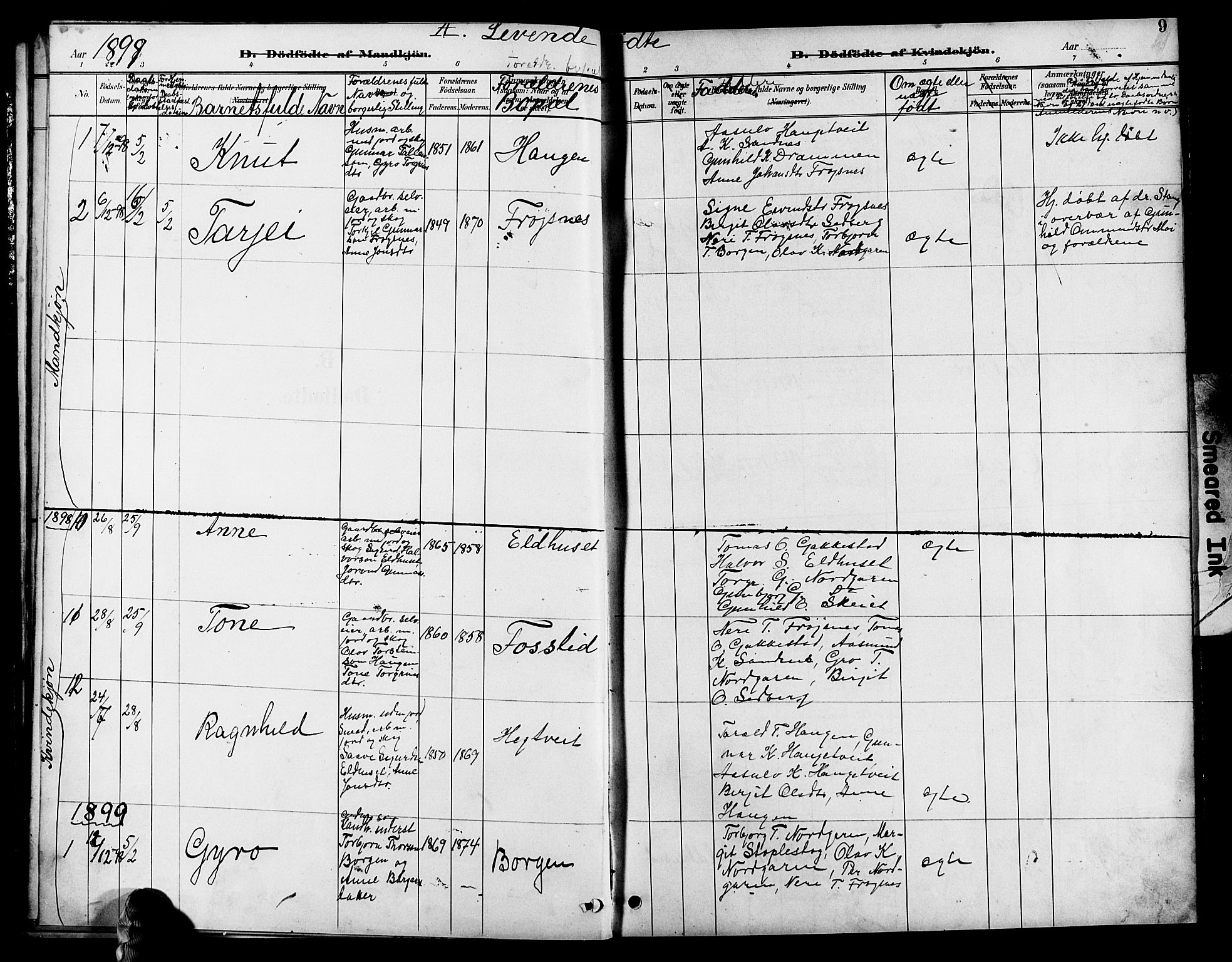 Bygland sokneprestkontor, SAK/1111-0006/F/Fb/Fbc/L0002: Parish register (copy) no. B 2, 1895-1916, p. 9