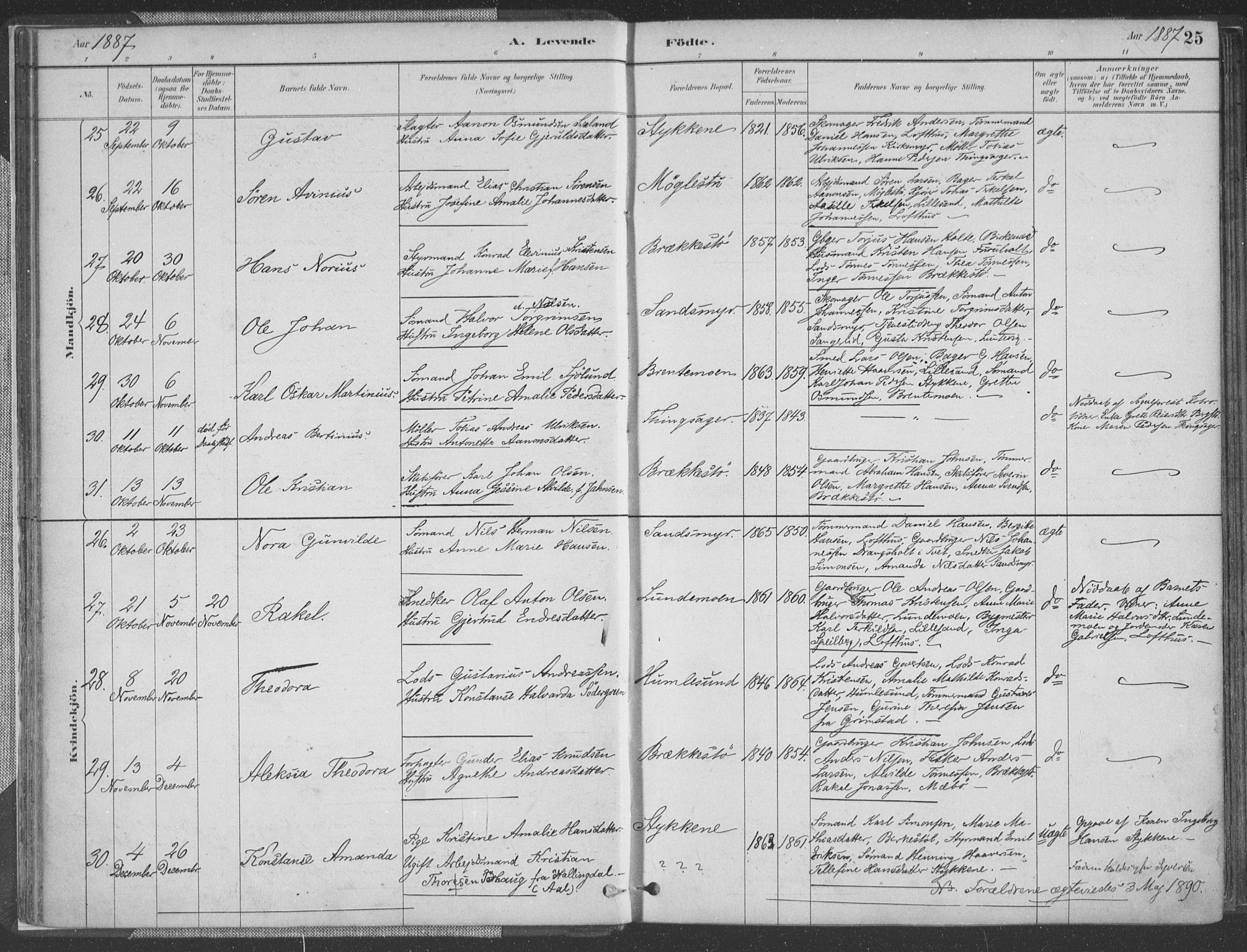 Vestre Moland sokneprestkontor, SAK/1111-0046/F/Fa/Fab/L0009: Parish register (official) no. A 9, 1884-1899, p. 25