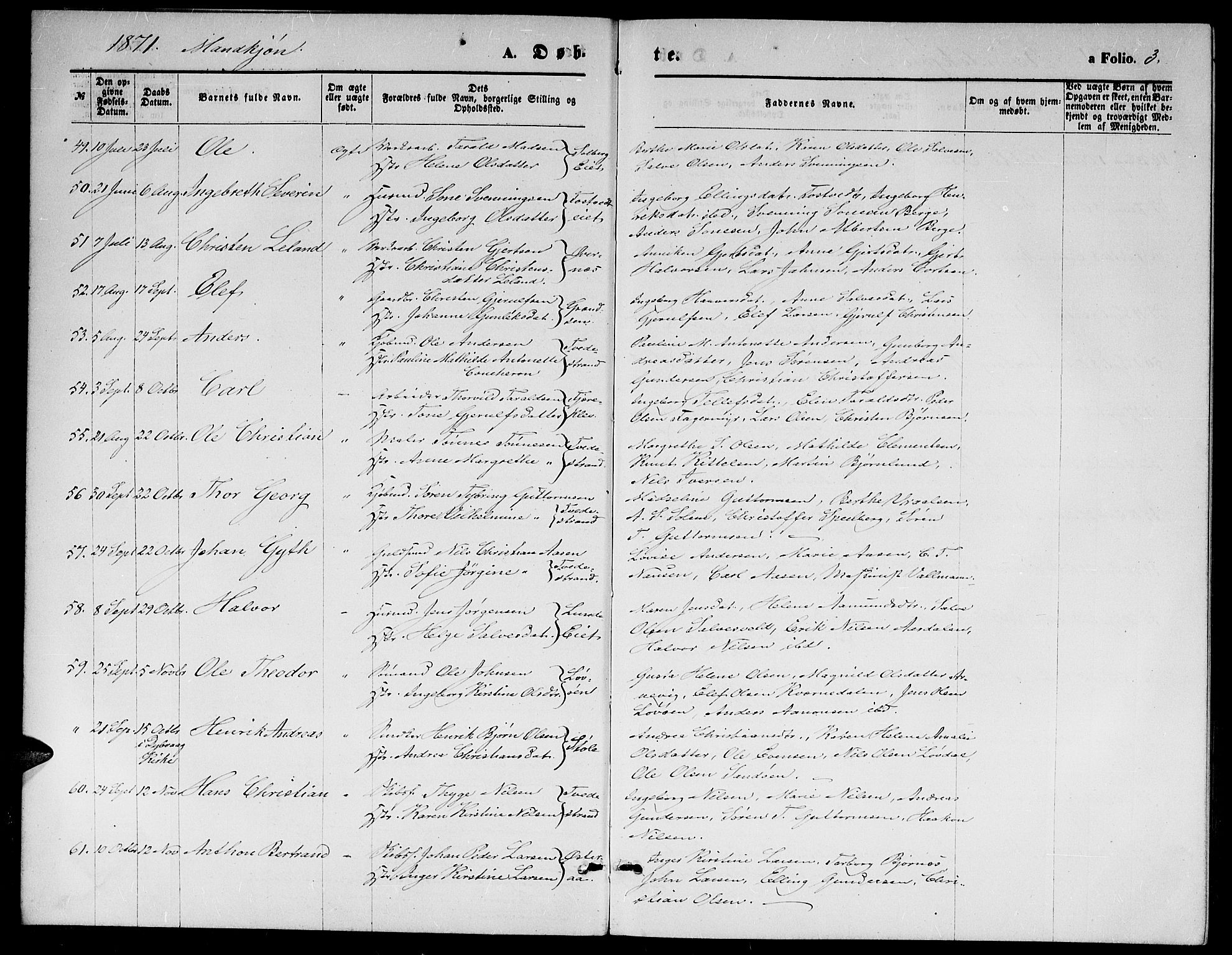 Holt sokneprestkontor, AV/SAK-1111-0021/F/Fb/L0009: Parish register (copy) no. B 9, 1871-1883, p. 3