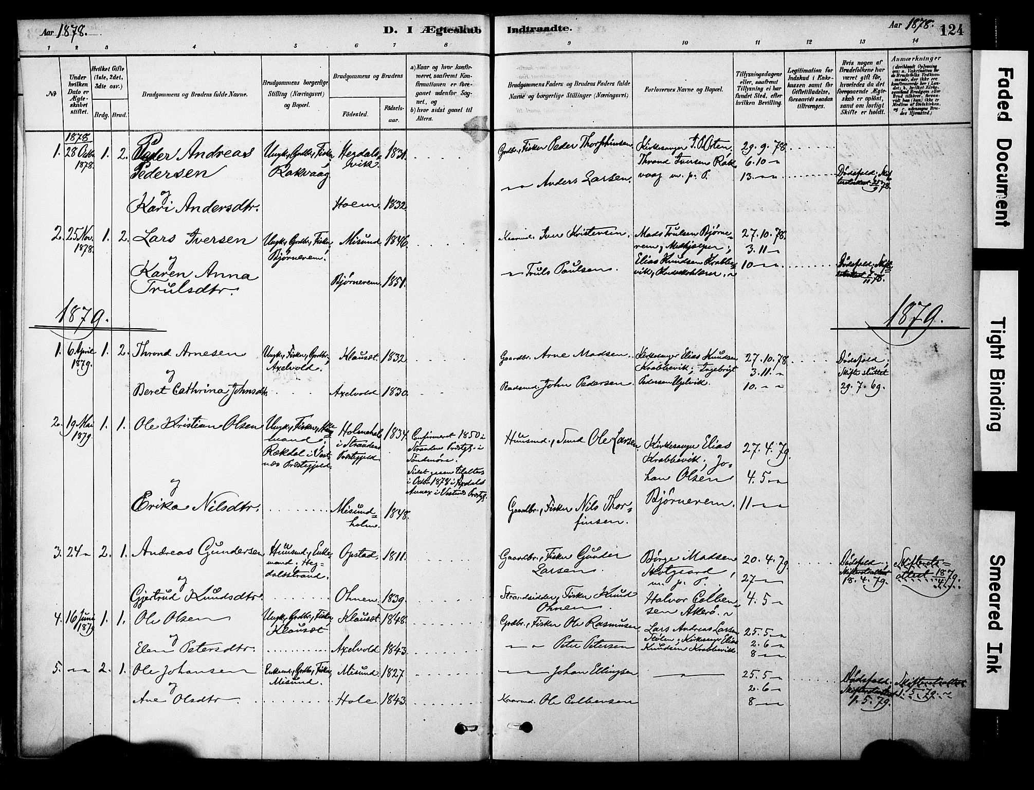 Ministerialprotokoller, klokkerbøker og fødselsregistre - Møre og Romsdal, AV/SAT-A-1454/563/L0736: Parish register (official) no. 563A01, 1878-1903, p. 124