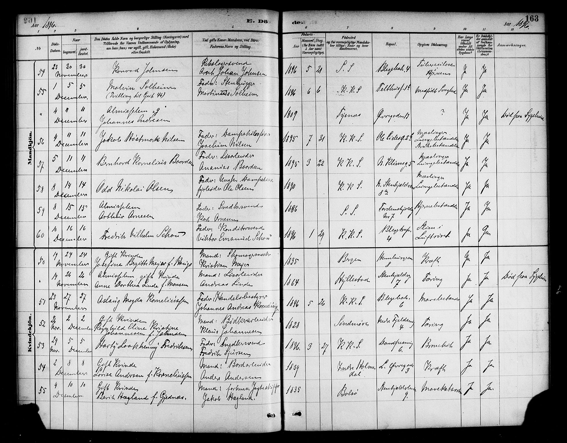 Korskirken sokneprestembete, SAB/A-76101/H/Haa/L0047: Parish register (official) no. E 5, 1884-1910, p. 163