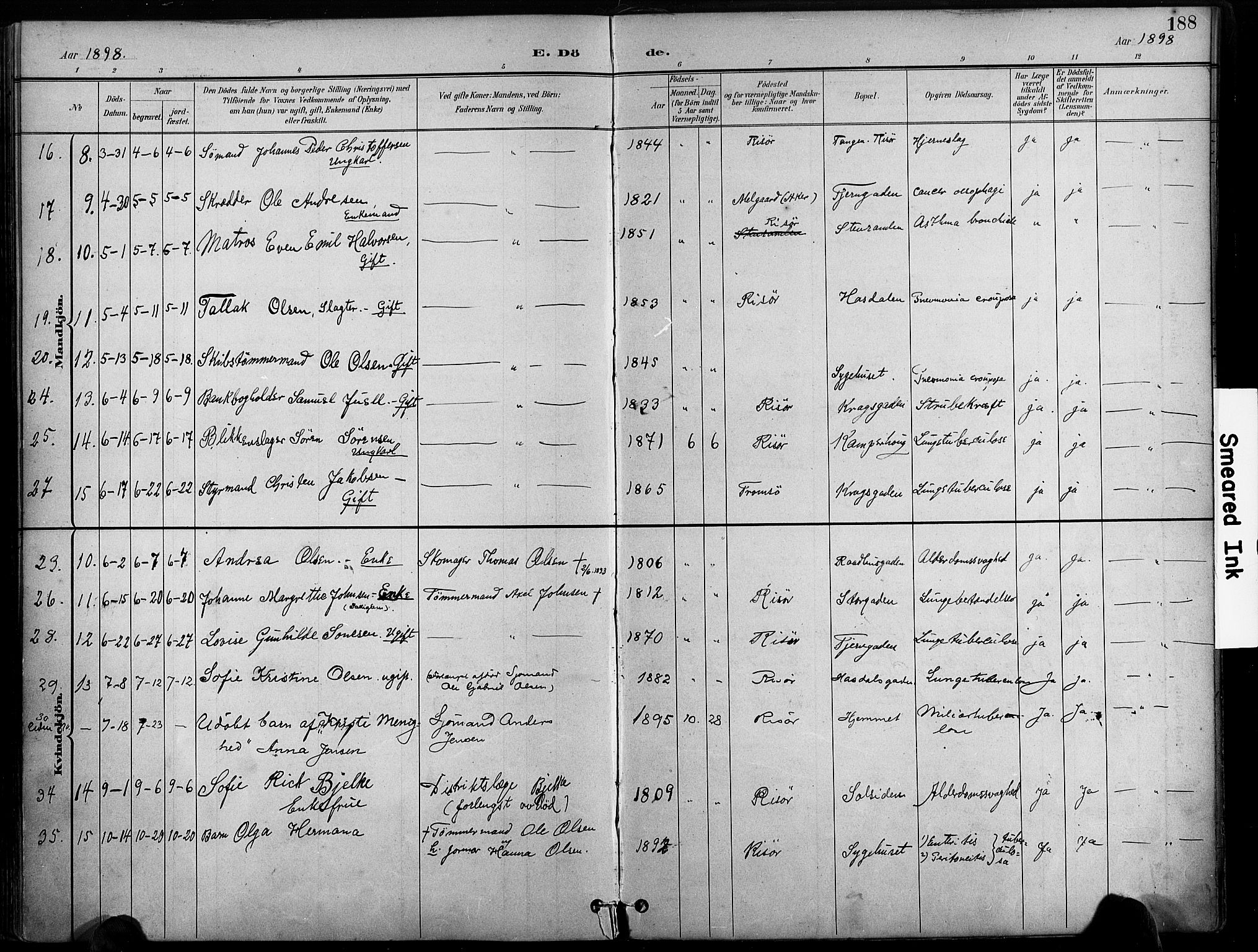 Risør sokneprestkontor, AV/SAK-1111-0035/F/Fa/L0010: Parish register (official) no. A 10, 1896-1906, p. 188