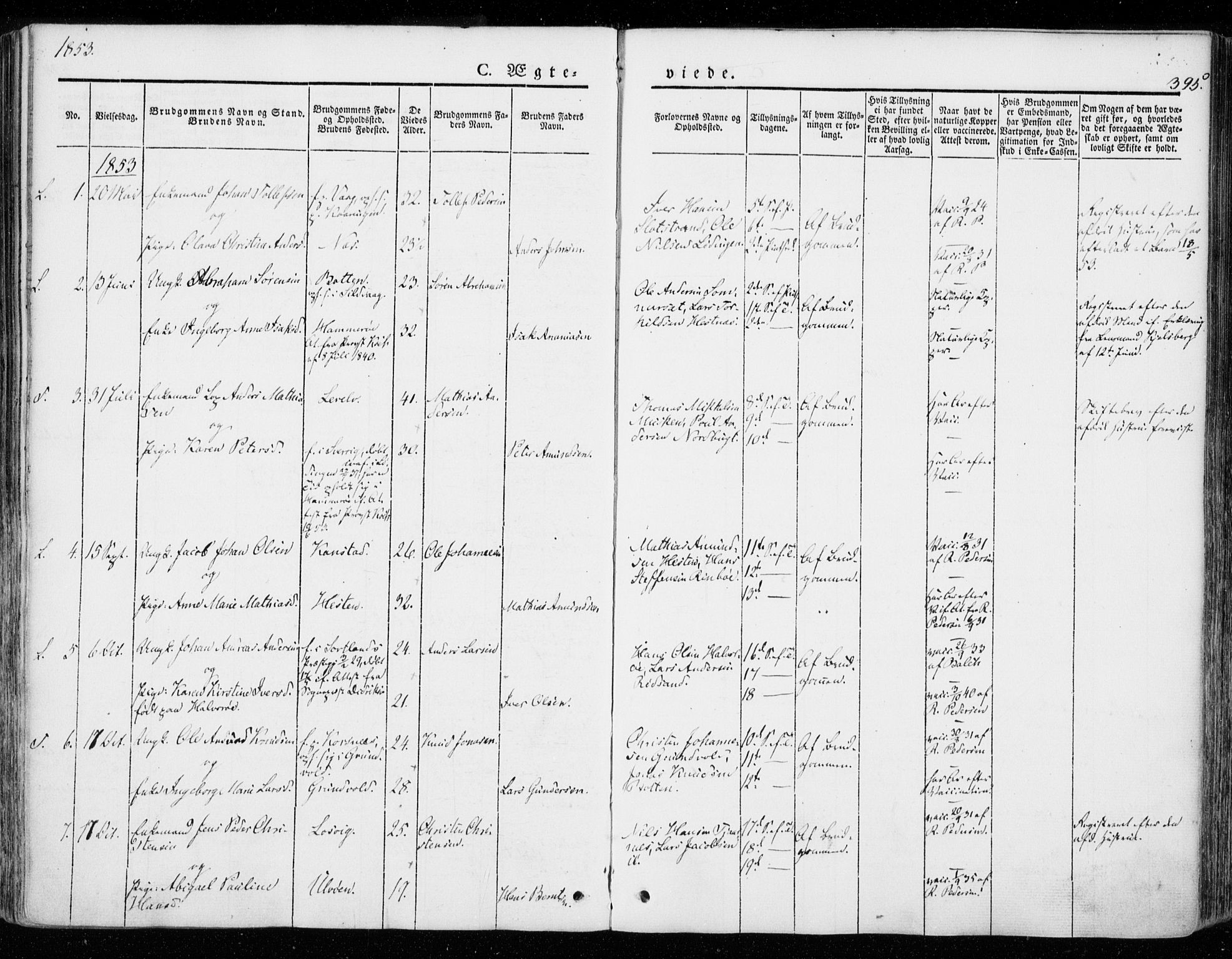 Ministerialprotokoller, klokkerbøker og fødselsregistre - Nordland, SAT/A-1459/872/L1033: Parish register (official) no. 872A08, 1840-1863, p. 395