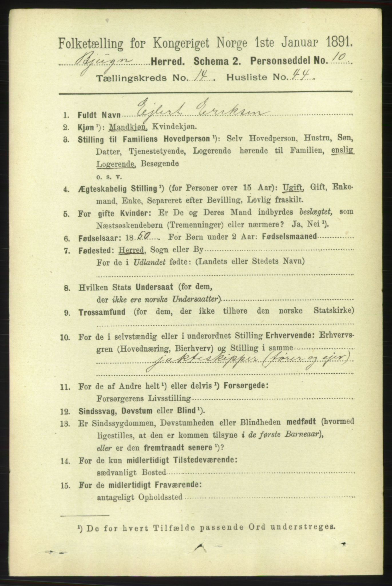 RA, 1891 census for 1627 Bjugn, 1891, p. 4211