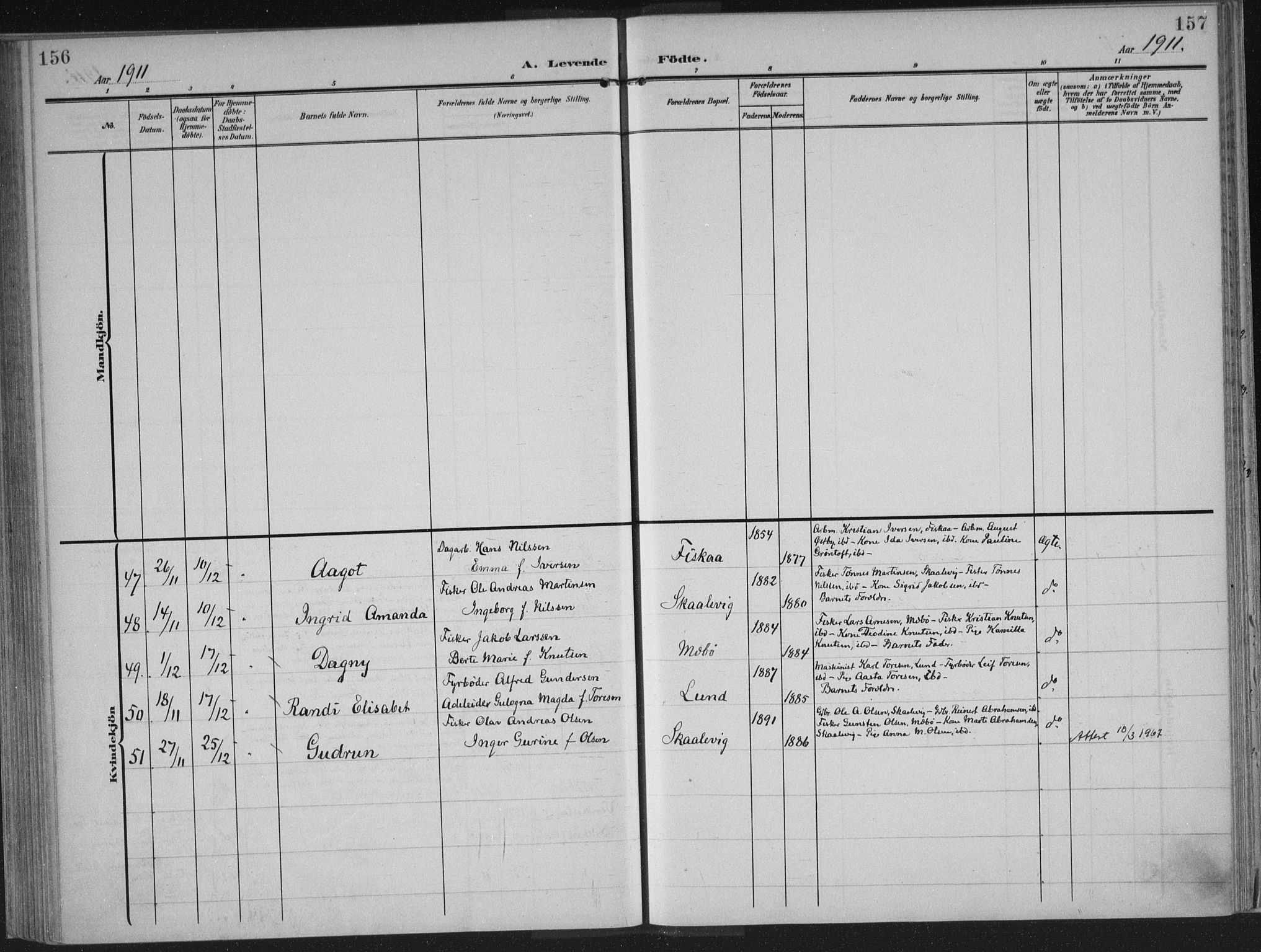 Oddernes sokneprestkontor, AV/SAK-1111-0033/F/Fa/Faa/L0011: Parish register (official) no. A 11, 1904-1911, p. 156-157