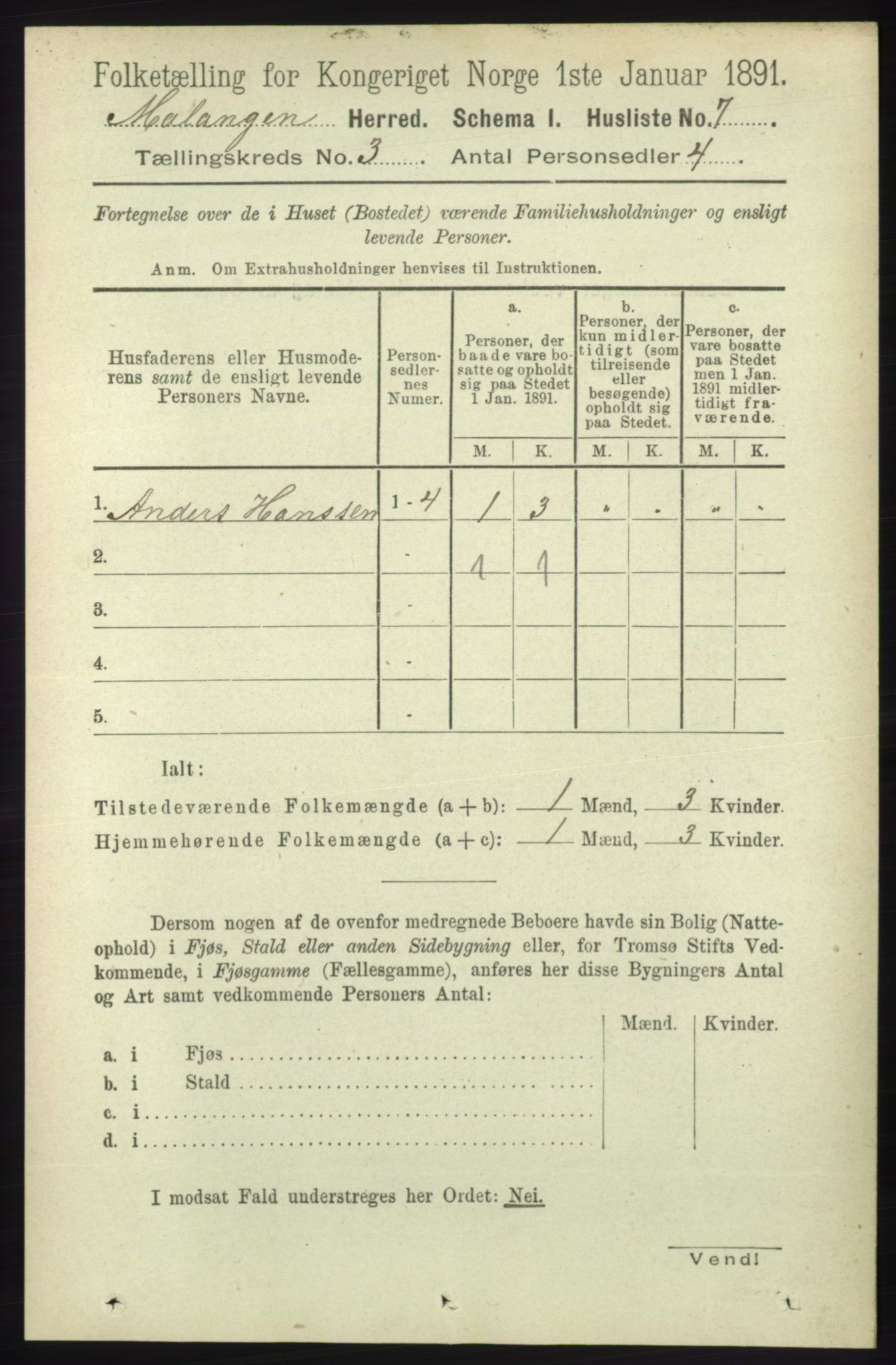 RA, 1891 census for 1932 Malangen, 1891, p. 696