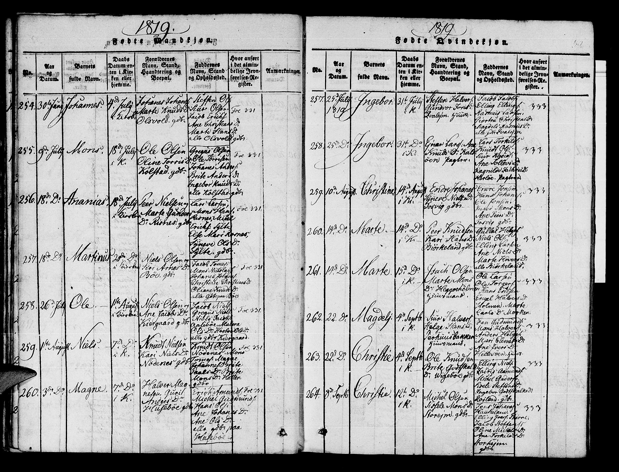 Manger sokneprestembete, AV/SAB-A-76801/H/Haa: Parish register (official) no. A 3, 1816-1824, p. 39