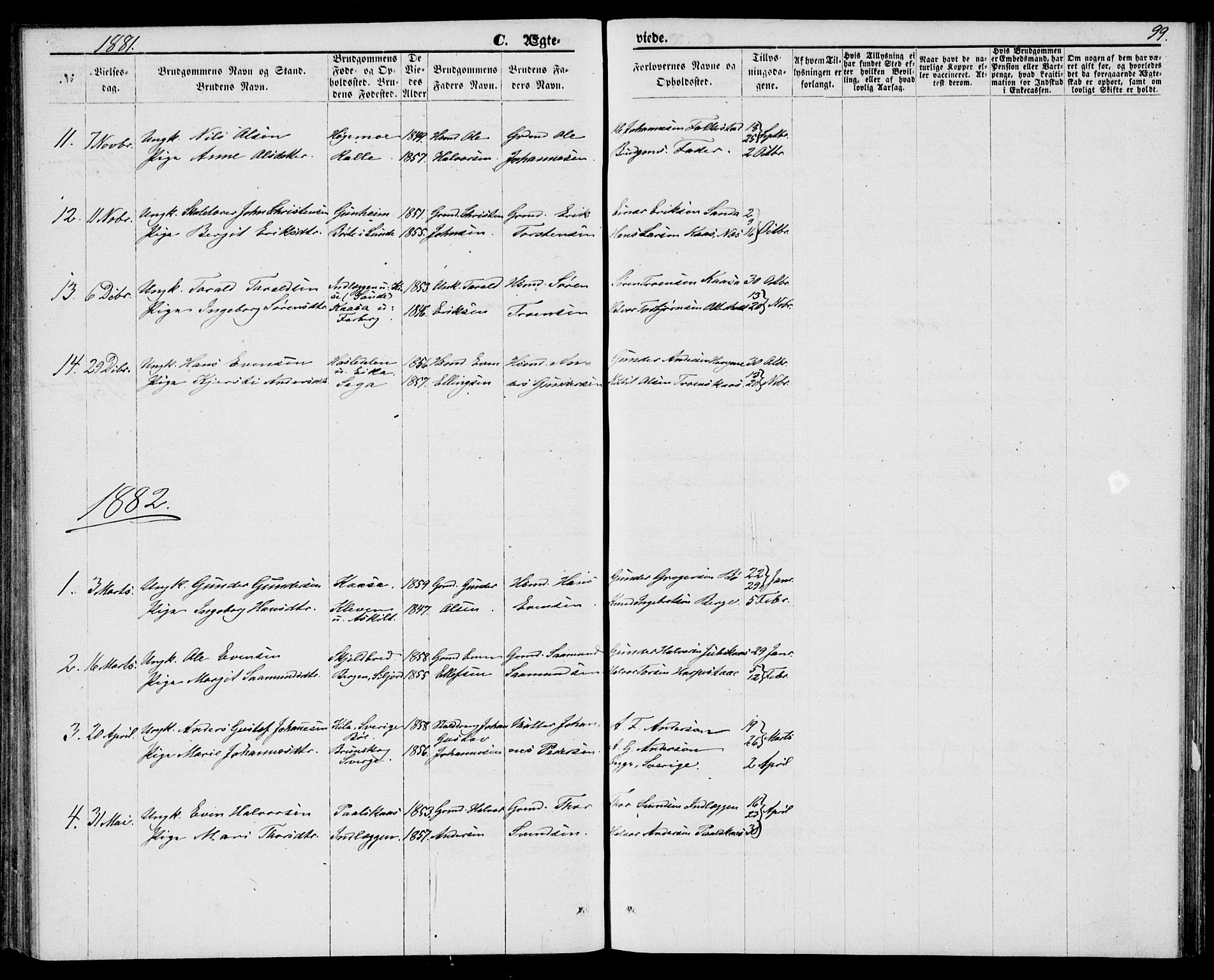 Bø kirkebøker, SAKO/A-257/G/Ga/L0004: Parish register (copy) no. 4, 1876-1882, p. 99