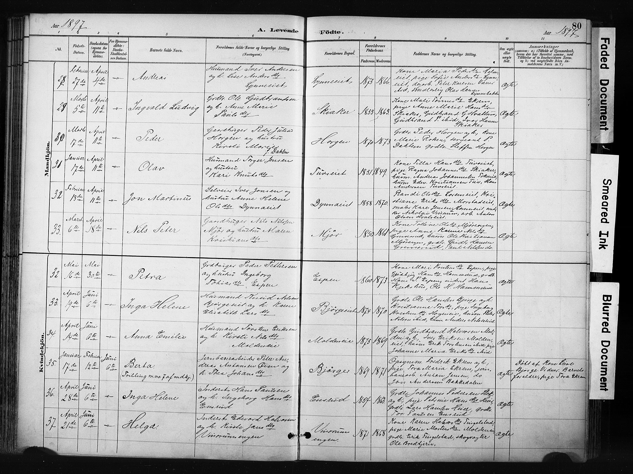 Gran prestekontor, SAH/PREST-112/H/Ha/Haa/L0017: Parish register (official) no. 17, 1889-1897, p. 80