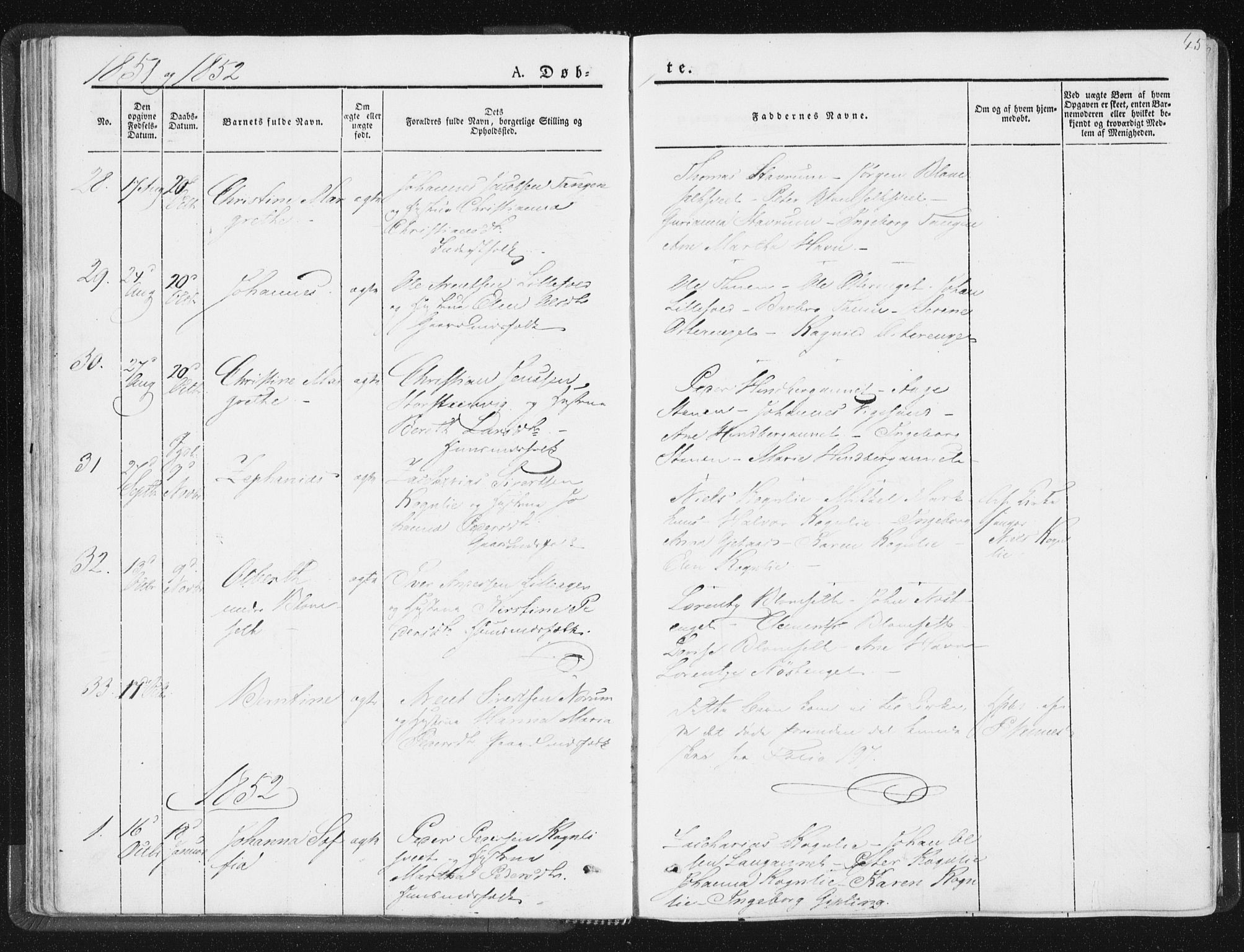 Ministerialprotokoller, klokkerbøker og fødselsregistre - Nord-Trøndelag, SAT/A-1458/744/L0418: Parish register (official) no. 744A02, 1843-1866, p. 45