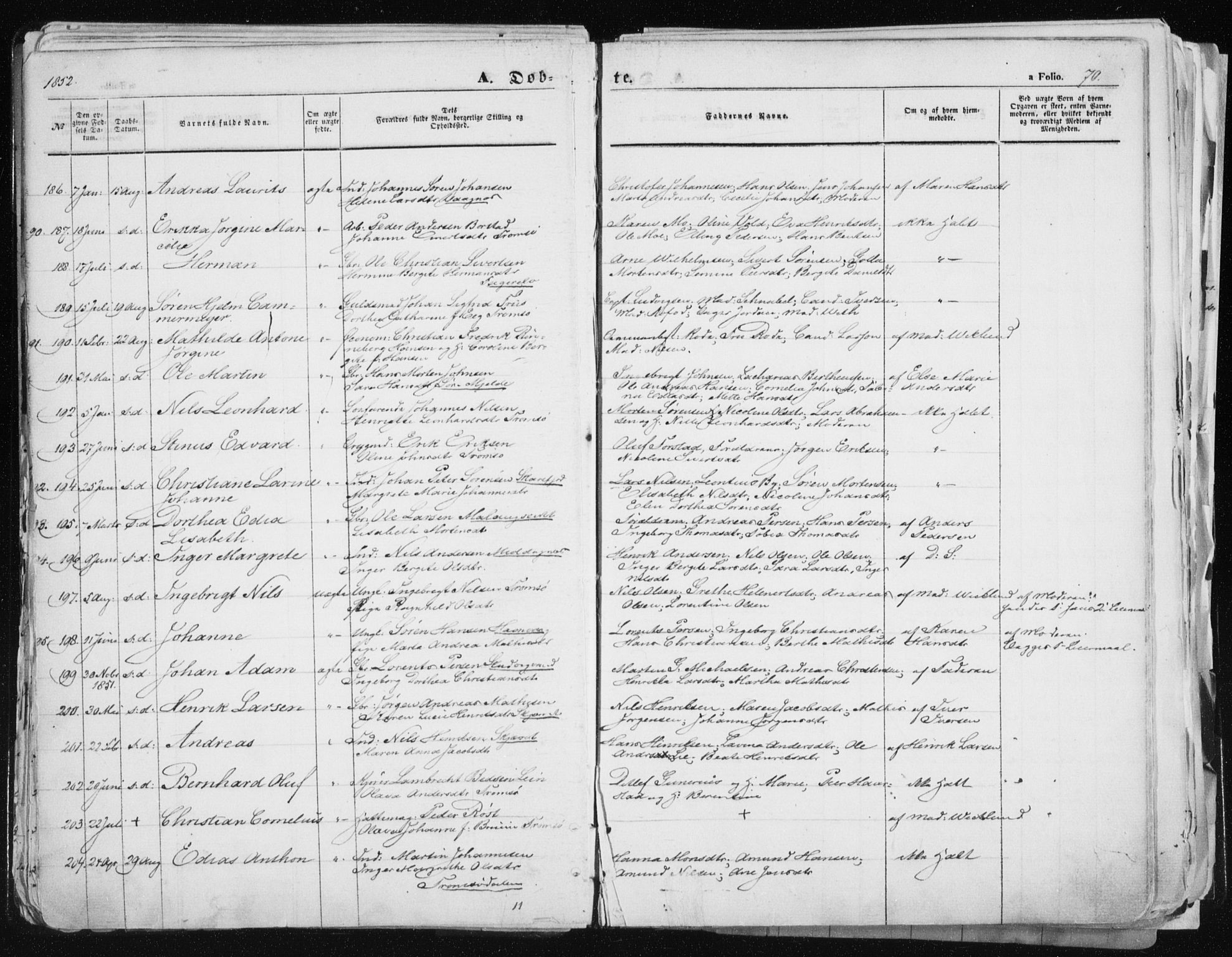 Tromsø sokneprestkontor/stiftsprosti/domprosti, SATØ/S-1343/G/Ga/L0010kirke: Parish register (official) no. 10, 1848-1855, p. 70