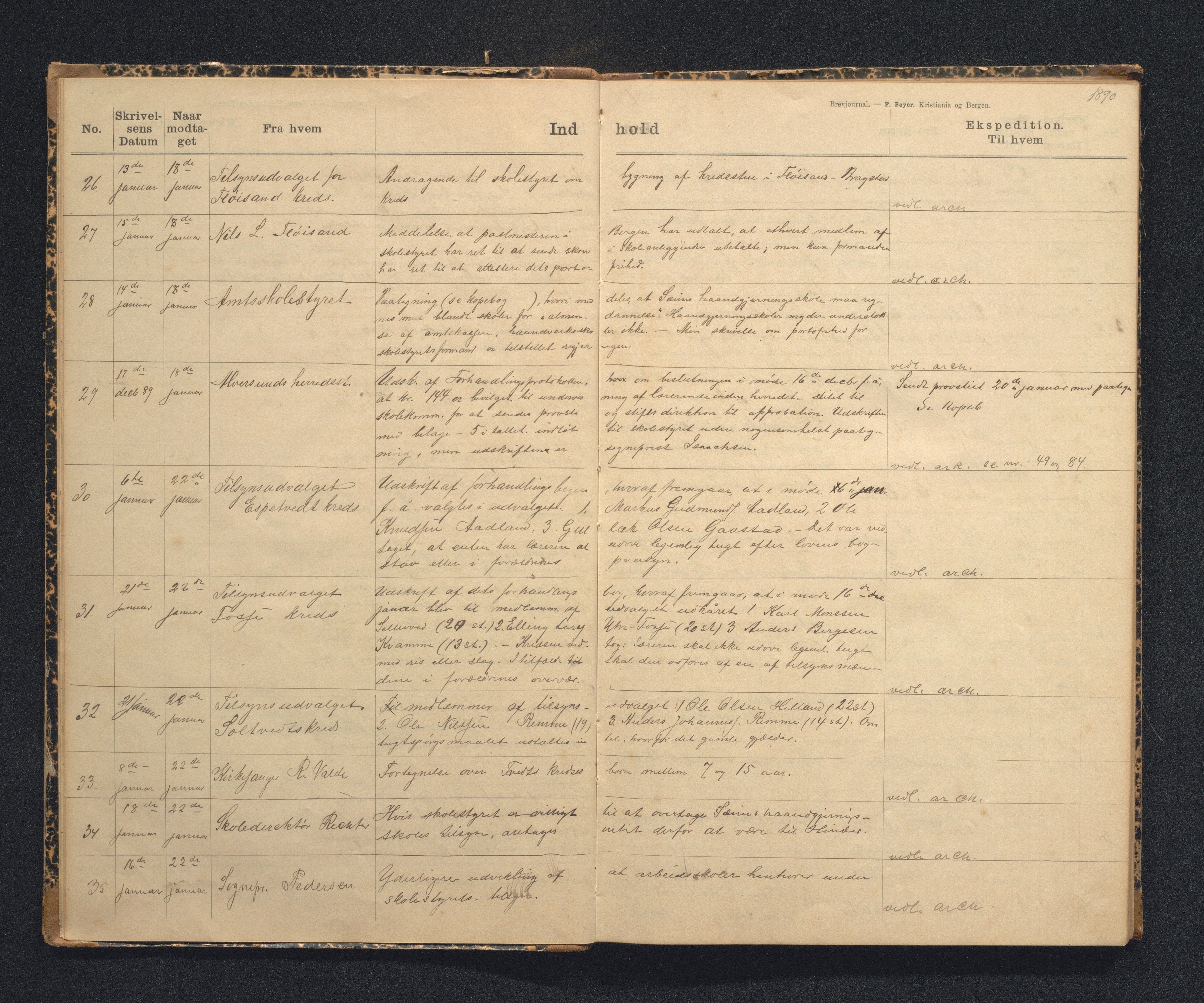 Alversund kommune. Skulestyret, IKAH/1257-211/C/Ca/L0001: Brevjournal for Alversund skulestyre, 1889-1899