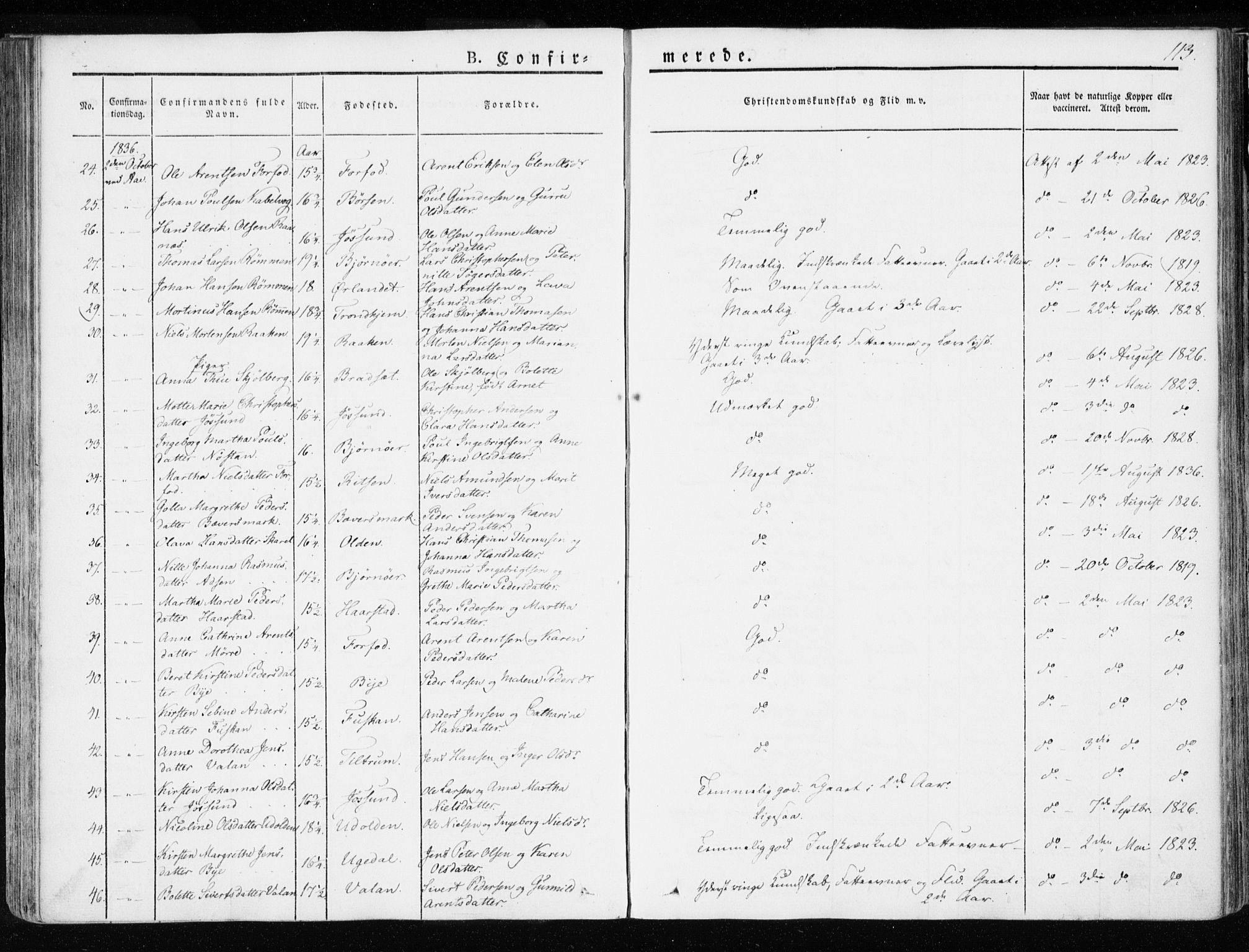 Ministerialprotokoller, klokkerbøker og fødselsregistre - Sør-Trøndelag, SAT/A-1456/655/L0676: Parish register (official) no. 655A05, 1830-1847, p. 113