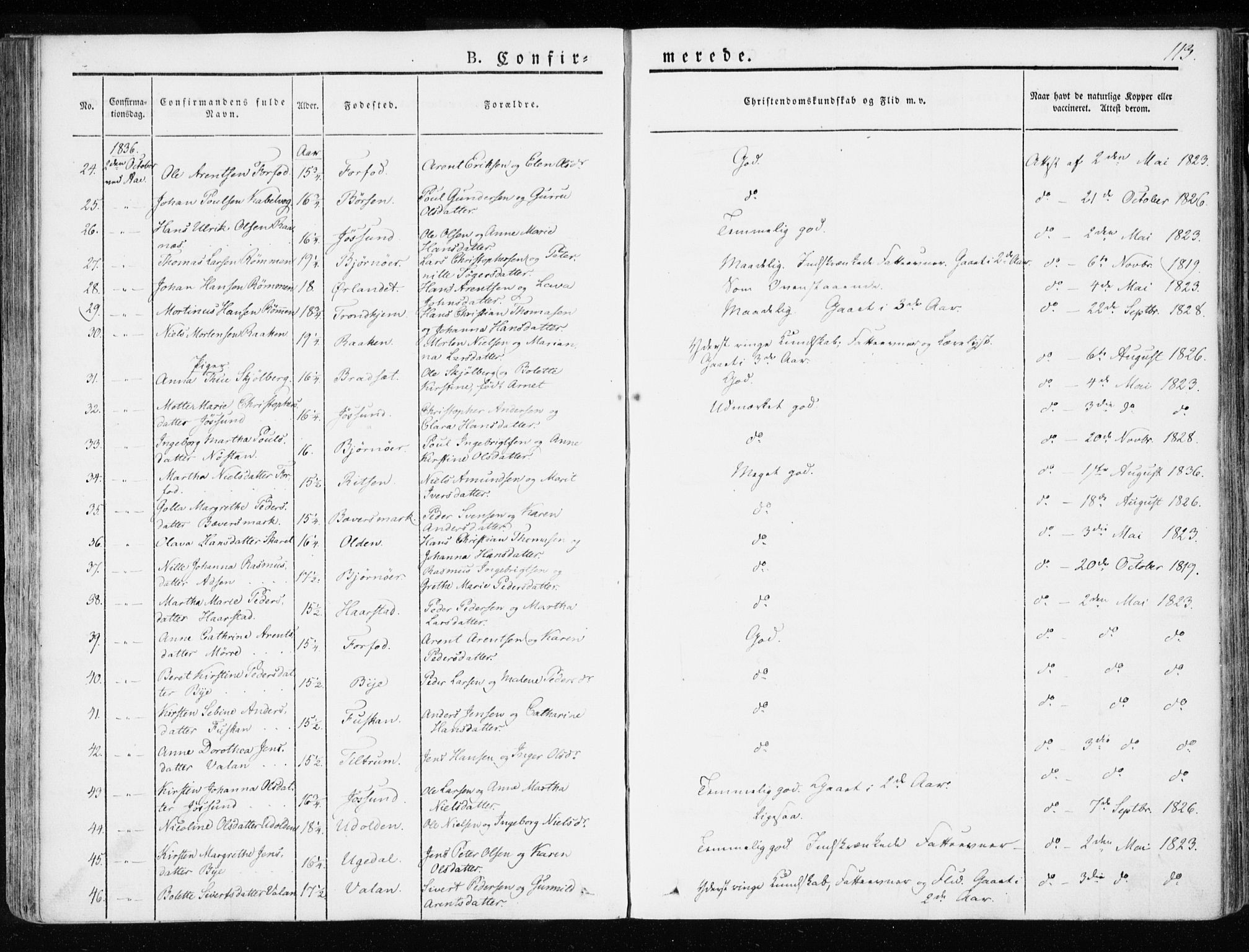 Ministerialprotokoller, klokkerbøker og fødselsregistre - Sør-Trøndelag, AV/SAT-A-1456/655/L0676: Parish register (official) no. 655A05, 1830-1847, p. 113