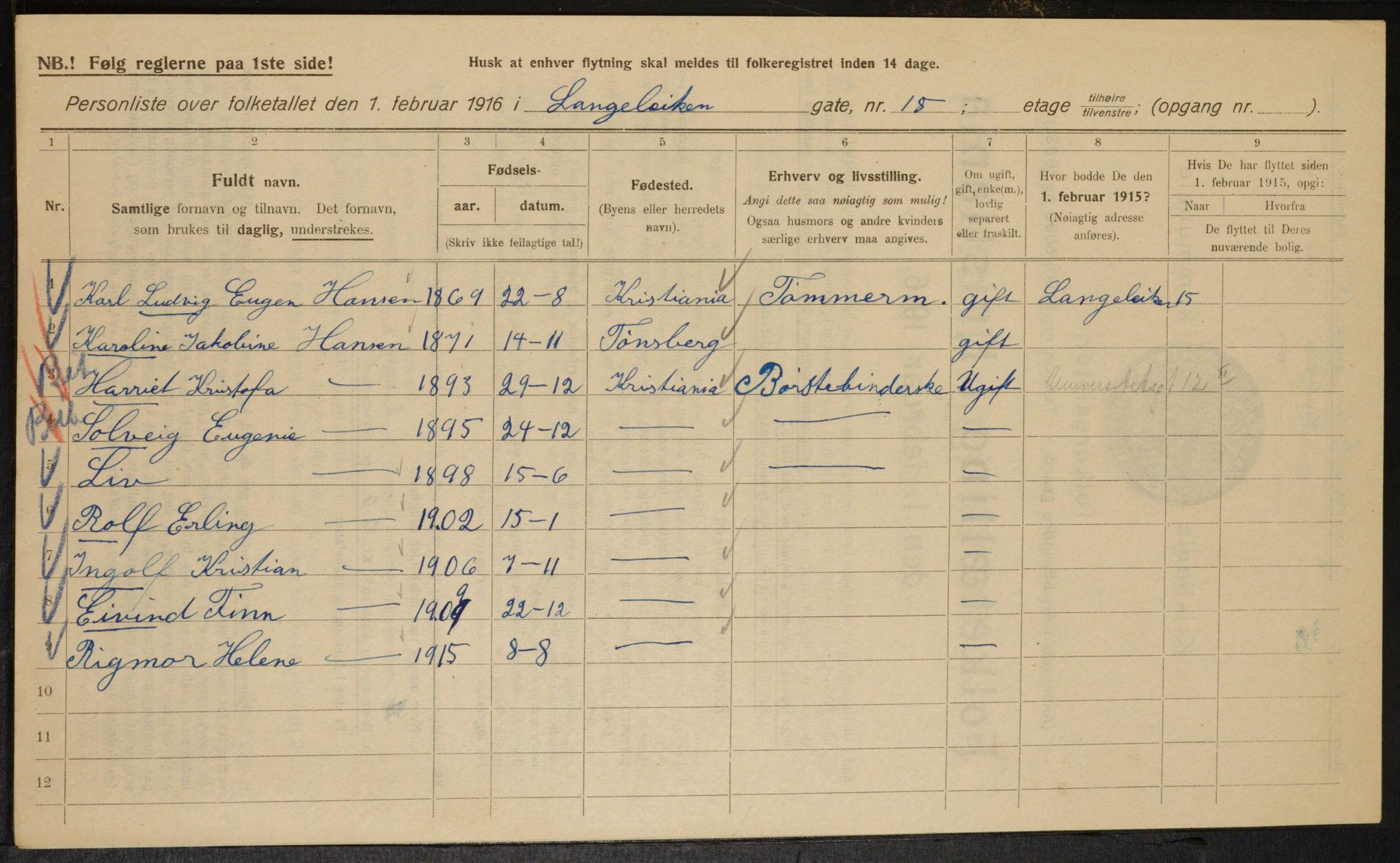 OBA, Municipal Census 1916 for Kristiania, 1916, p. 58371