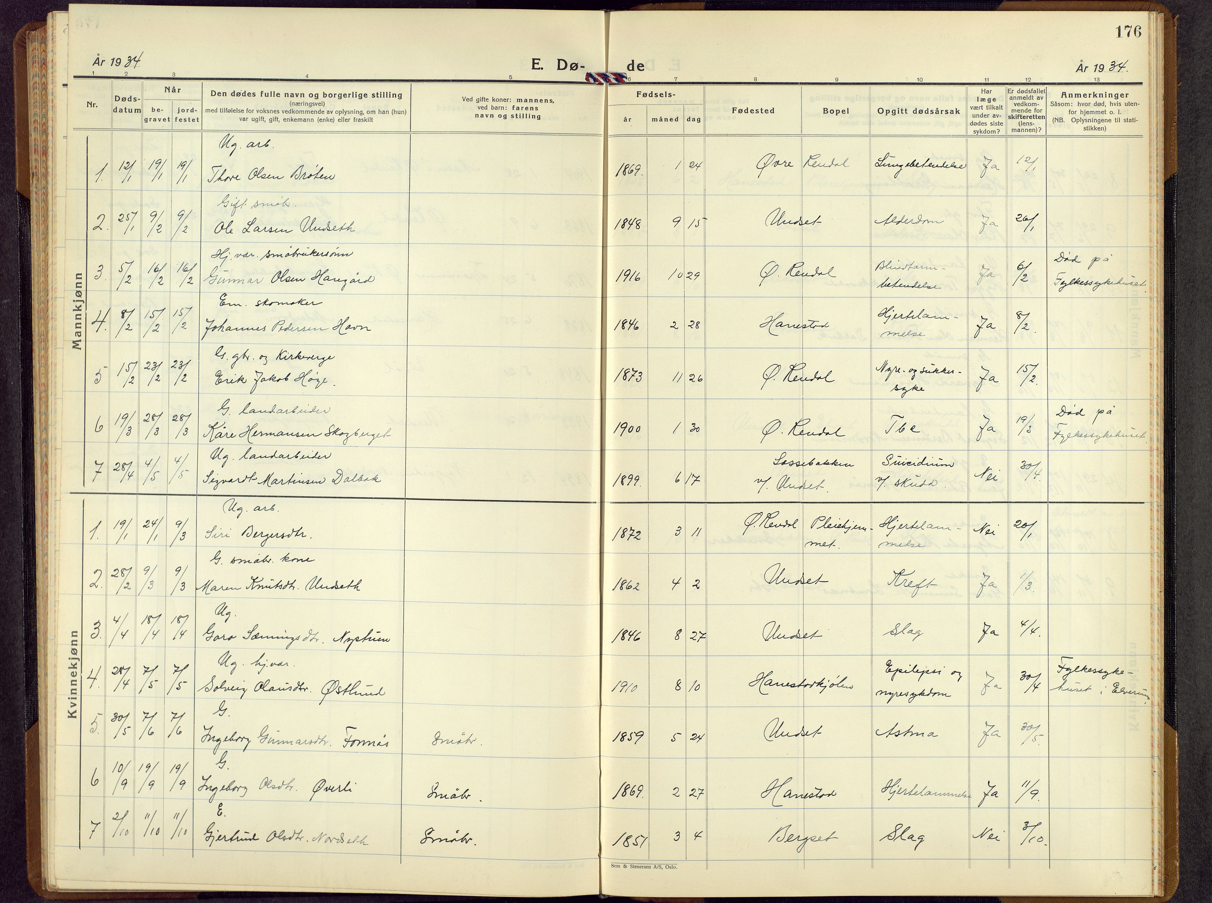 Rendalen prestekontor, AV/SAH-PREST-054/H/Ha/Hab/L0005: Parish register (copy) no. 5, 1931-1959, p. 176