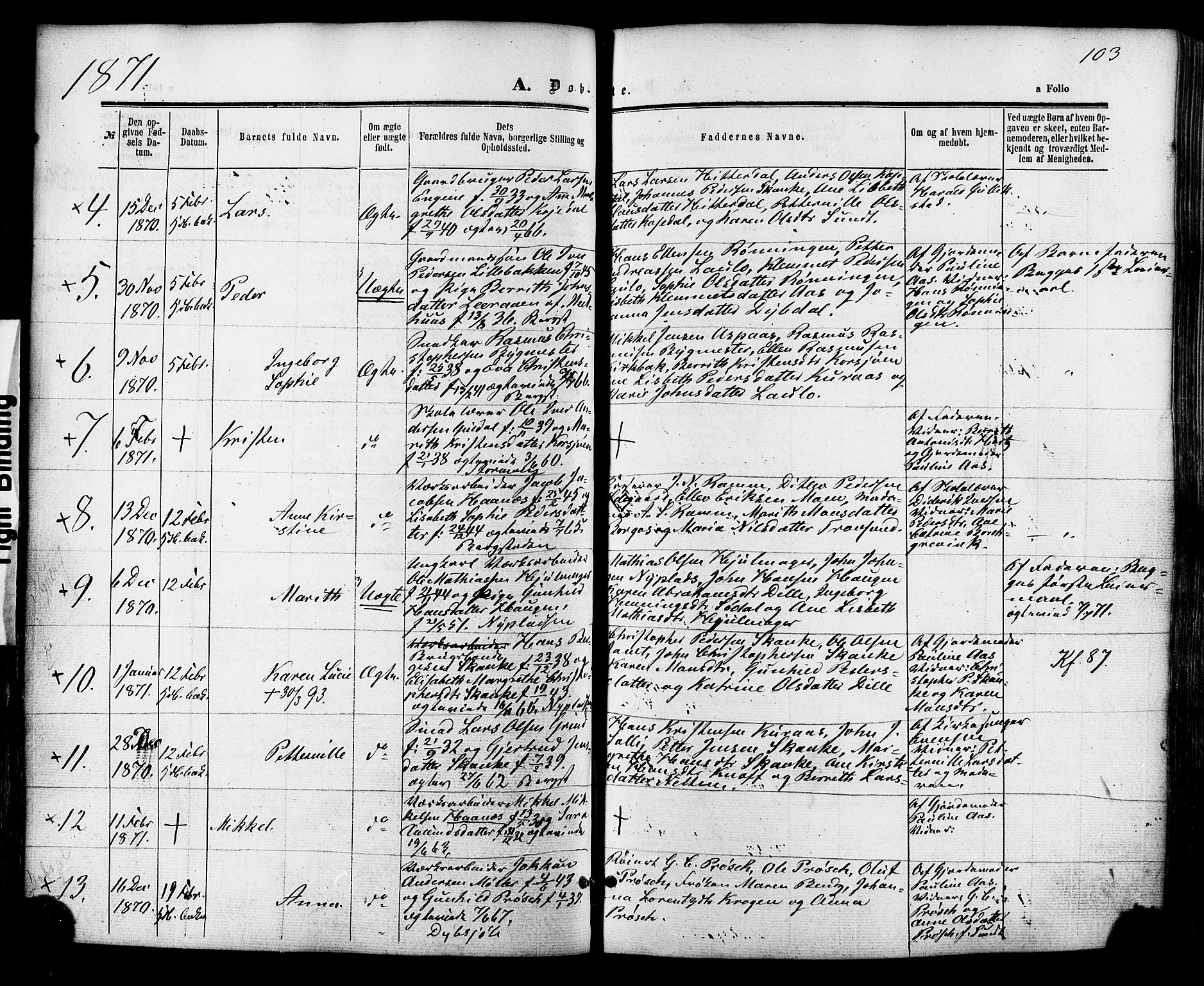 Ministerialprotokoller, klokkerbøker og fødselsregistre - Sør-Trøndelag, SAT/A-1456/681/L0932: Parish register (official) no. 681A10, 1860-1878, p. 103