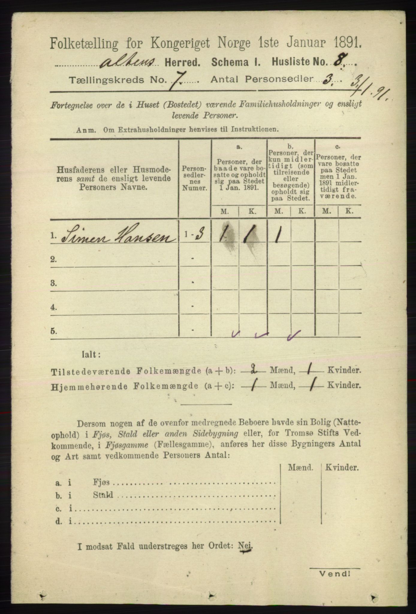 RA, 1891 census for 2012 Alta, 1891, p. 2047