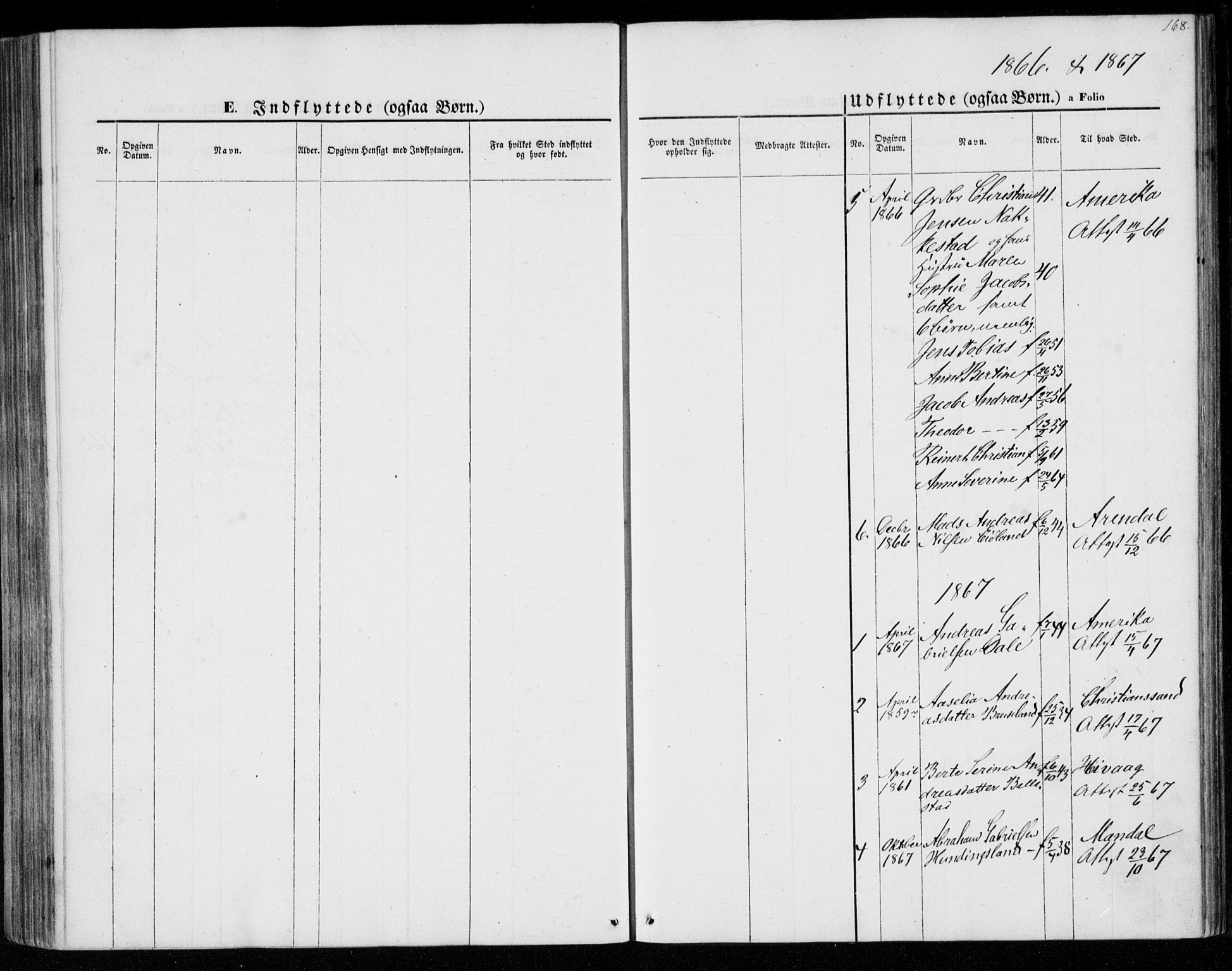 Lyngdal sokneprestkontor, SAK/1111-0029/F/Fa/Faa/L0002: Parish register (official) no. A 2, 1858-1870, p. 168